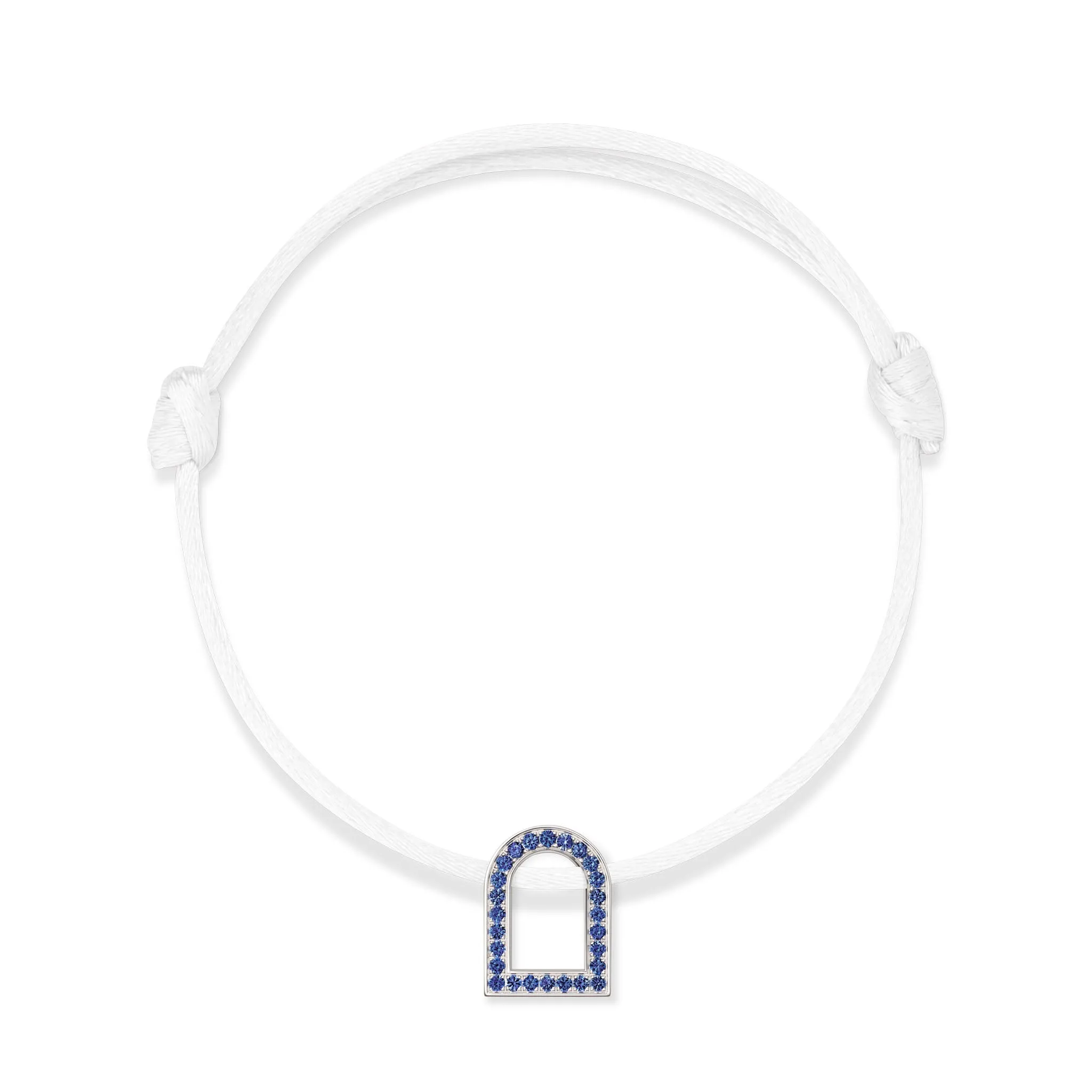 L'Arc Voyage Charm MM, 18k White Gold with Galerie Blue Sapphires on Silk Cord