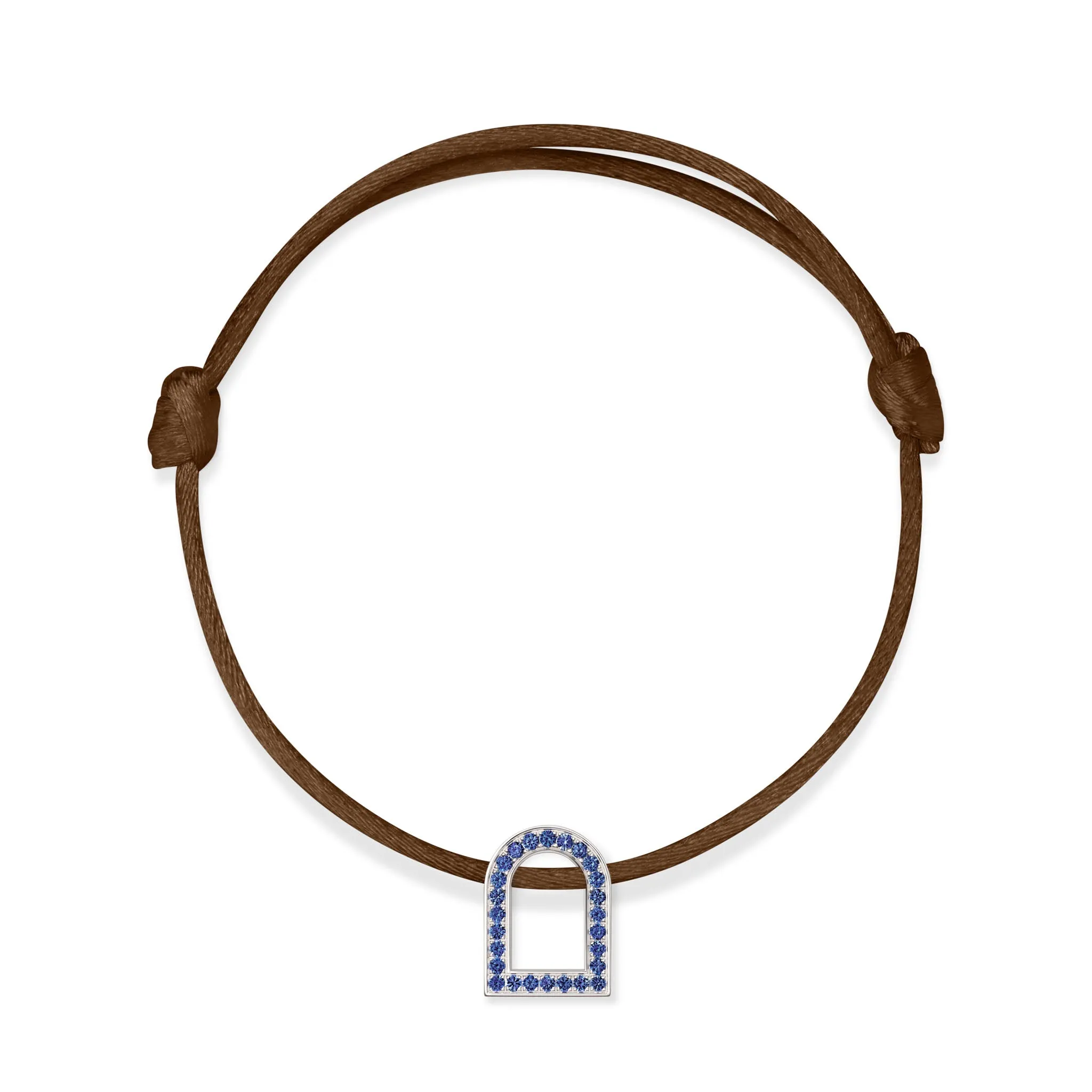 L'Arc Voyage Charm MM, 18k White Gold with Galerie Blue Sapphires on Silk Cord