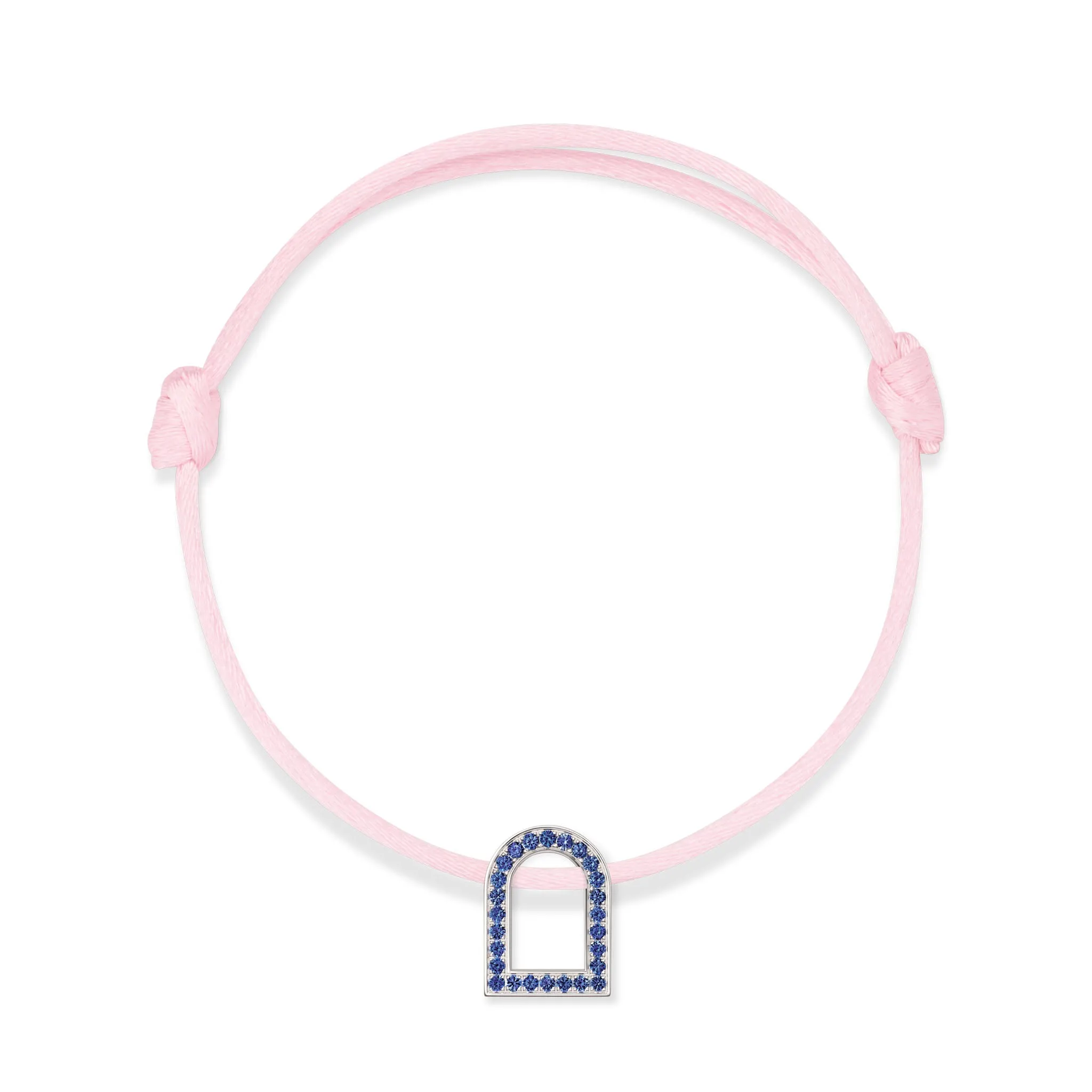 L'Arc Voyage Charm MM, 18k White Gold with Galerie Blue Sapphires on Silk Cord