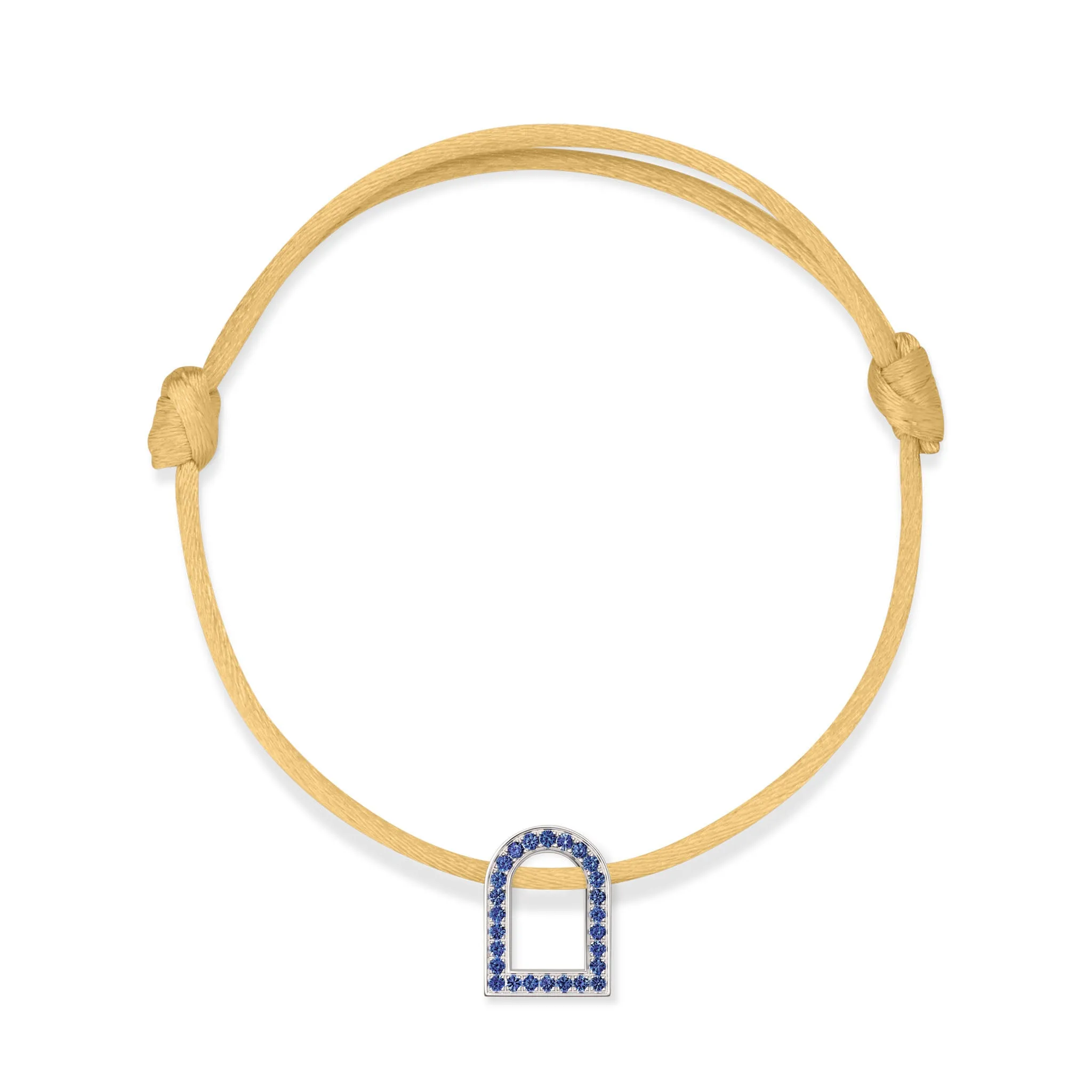 L'Arc Voyage Charm MM, 18k White Gold with Galerie Blue Sapphires on Silk Cord
