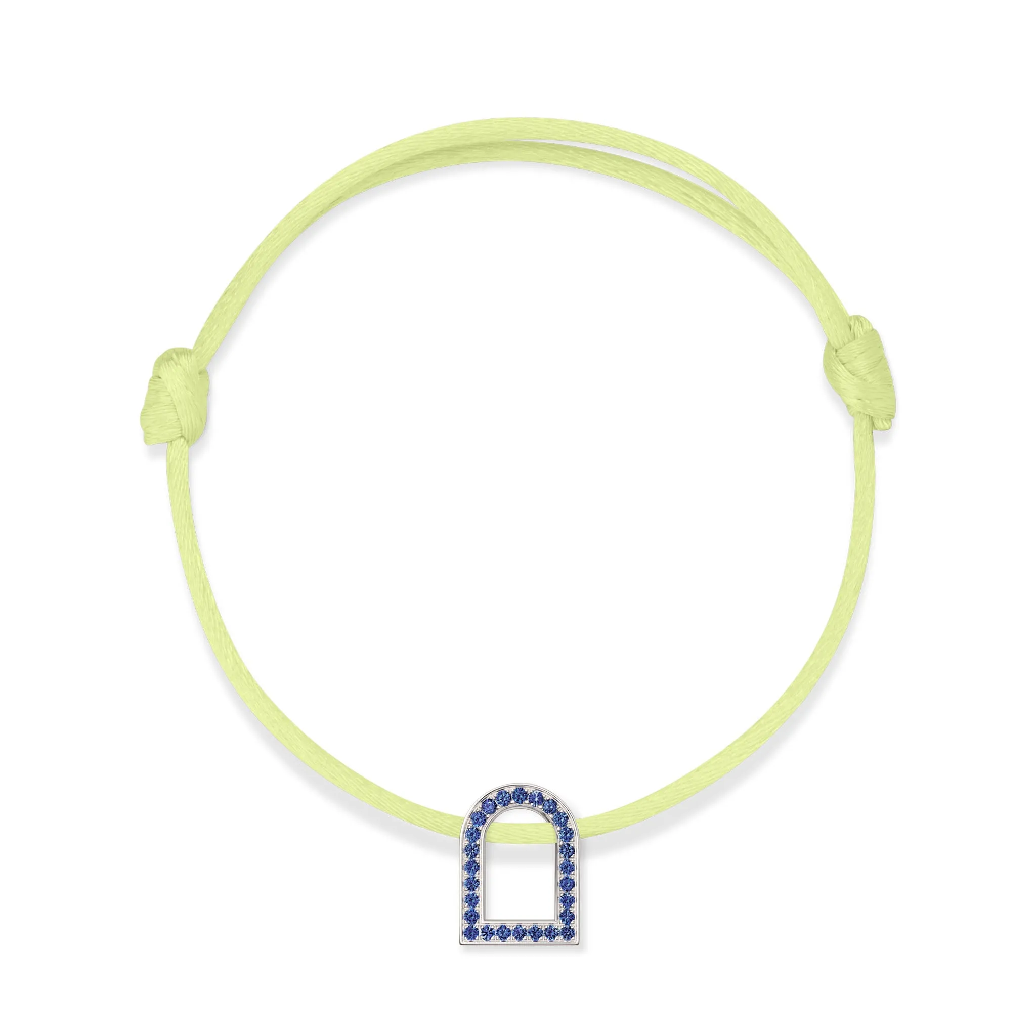 L'Arc Voyage Charm MM, 18k White Gold with Galerie Blue Sapphires on Silk Cord