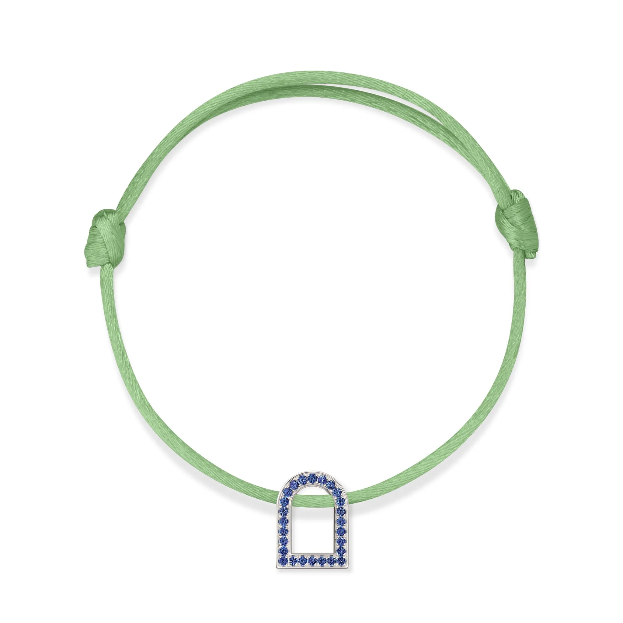L'Arc Voyage Charm MM, 18k White Gold with Galerie Blue Sapphires on Silk Cord