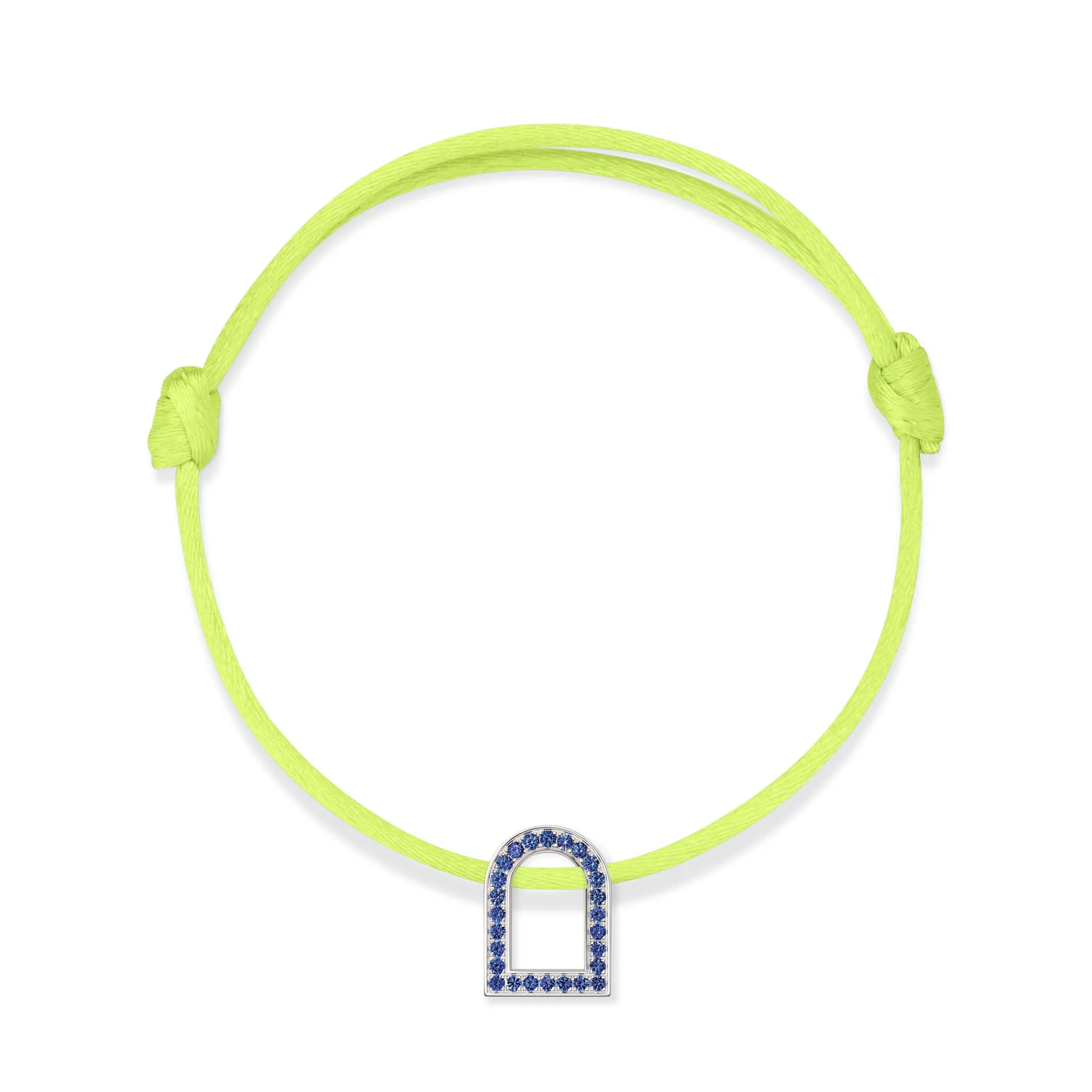 L'Arc Voyage Charm MM, 18k White Gold with Galerie Blue Sapphires on Silk Cord