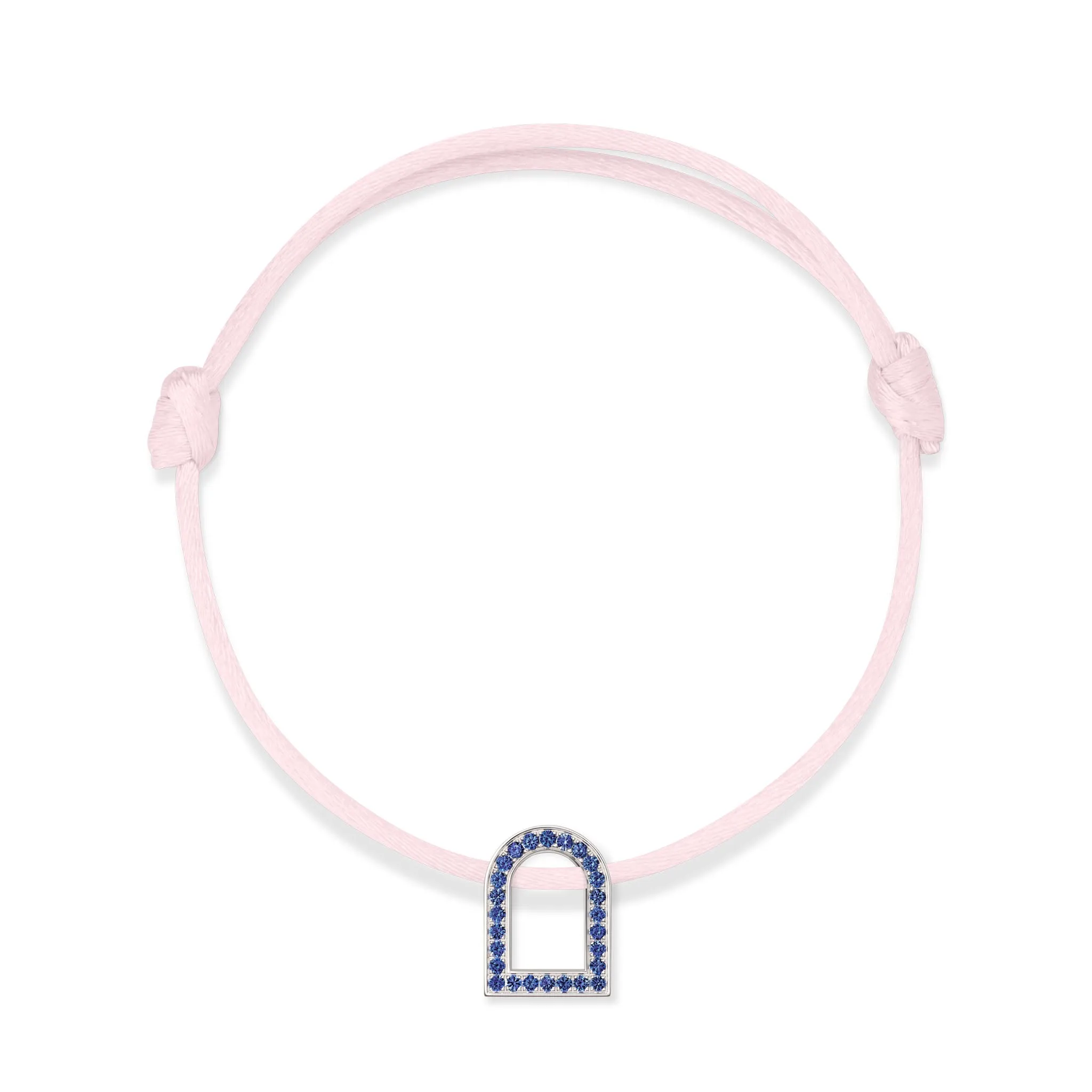 L'Arc Voyage Charm MM, 18k White Gold with Galerie Blue Sapphires on Silk Cord