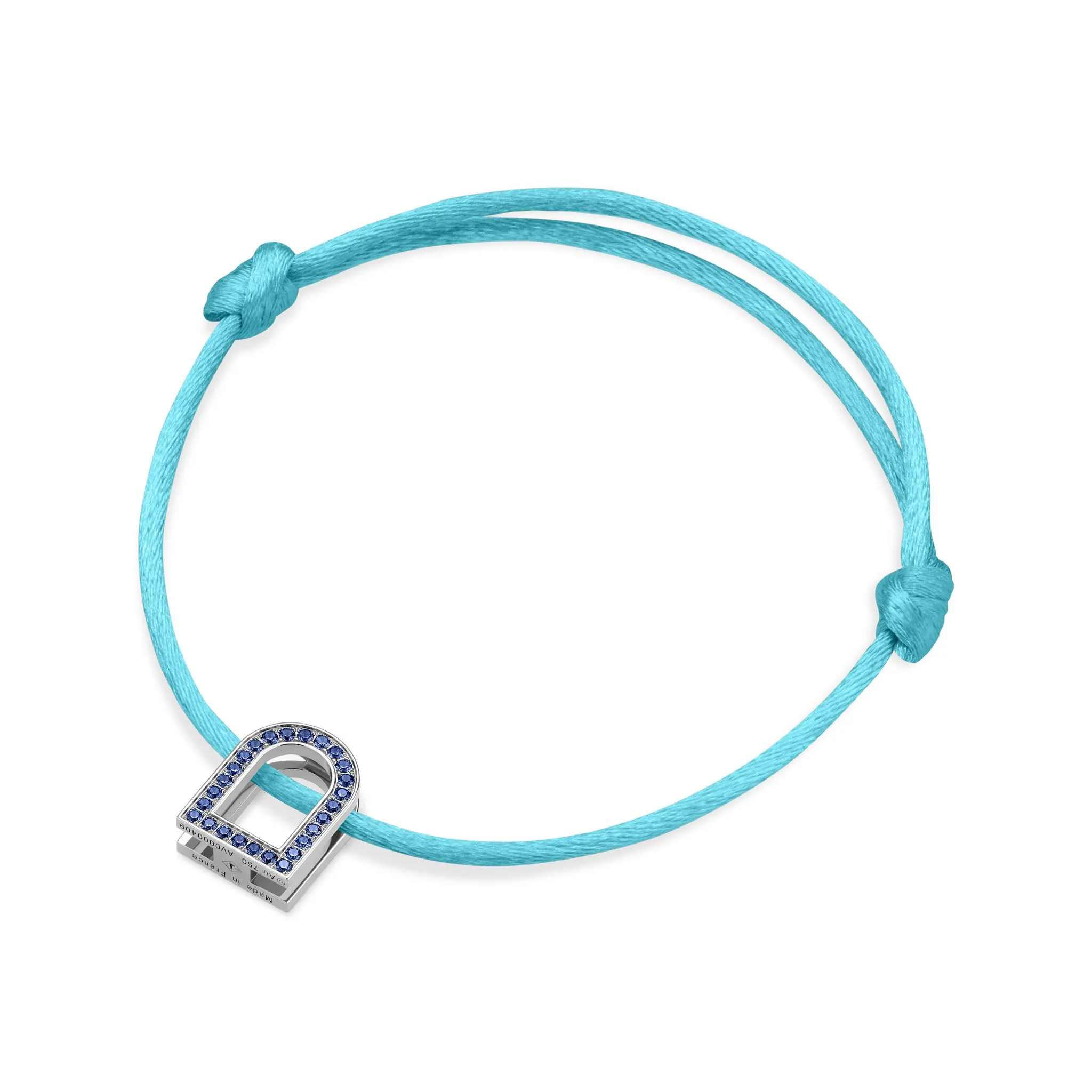 L'Arc Voyage Charm MM, 18k White Gold with Galerie Blue Sapphires on Silk Cord