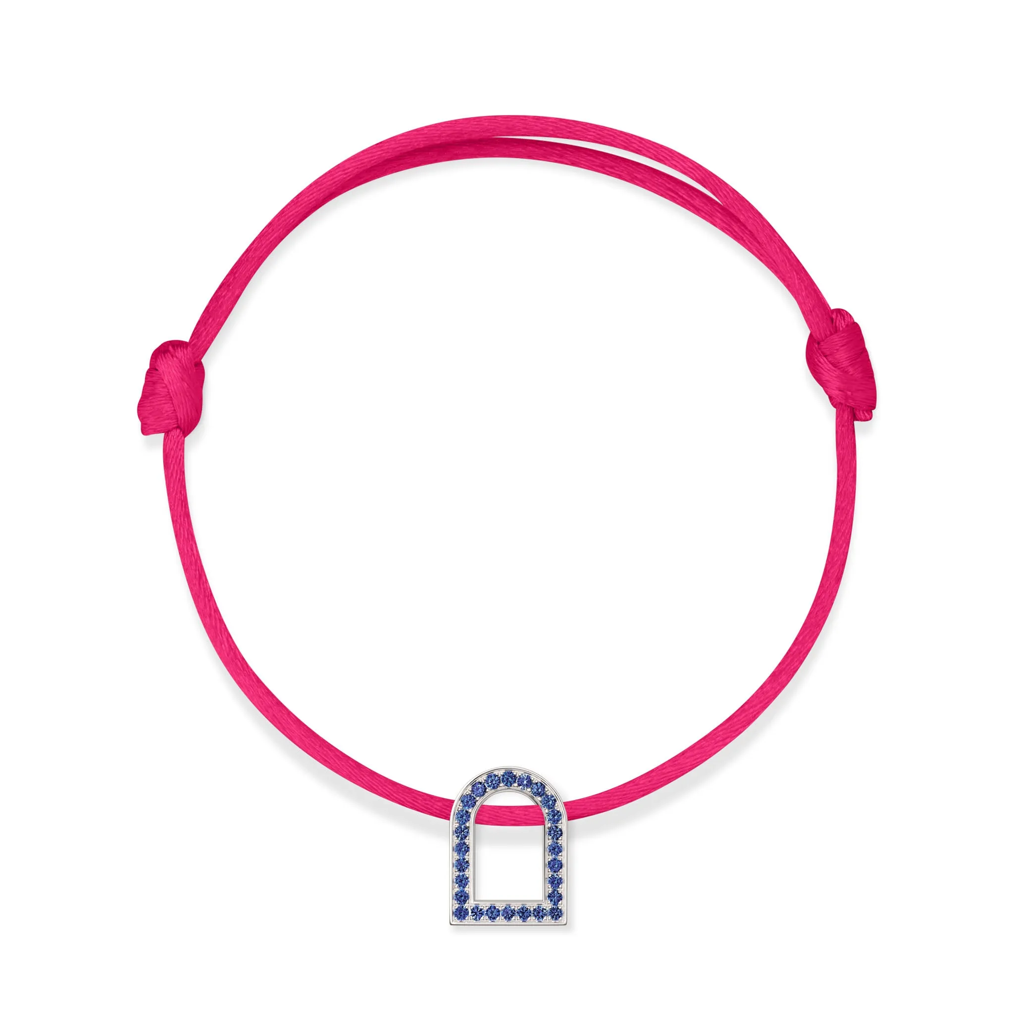 L'Arc Voyage Charm MM, 18k White Gold with Galerie Blue Sapphires on Silk Cord