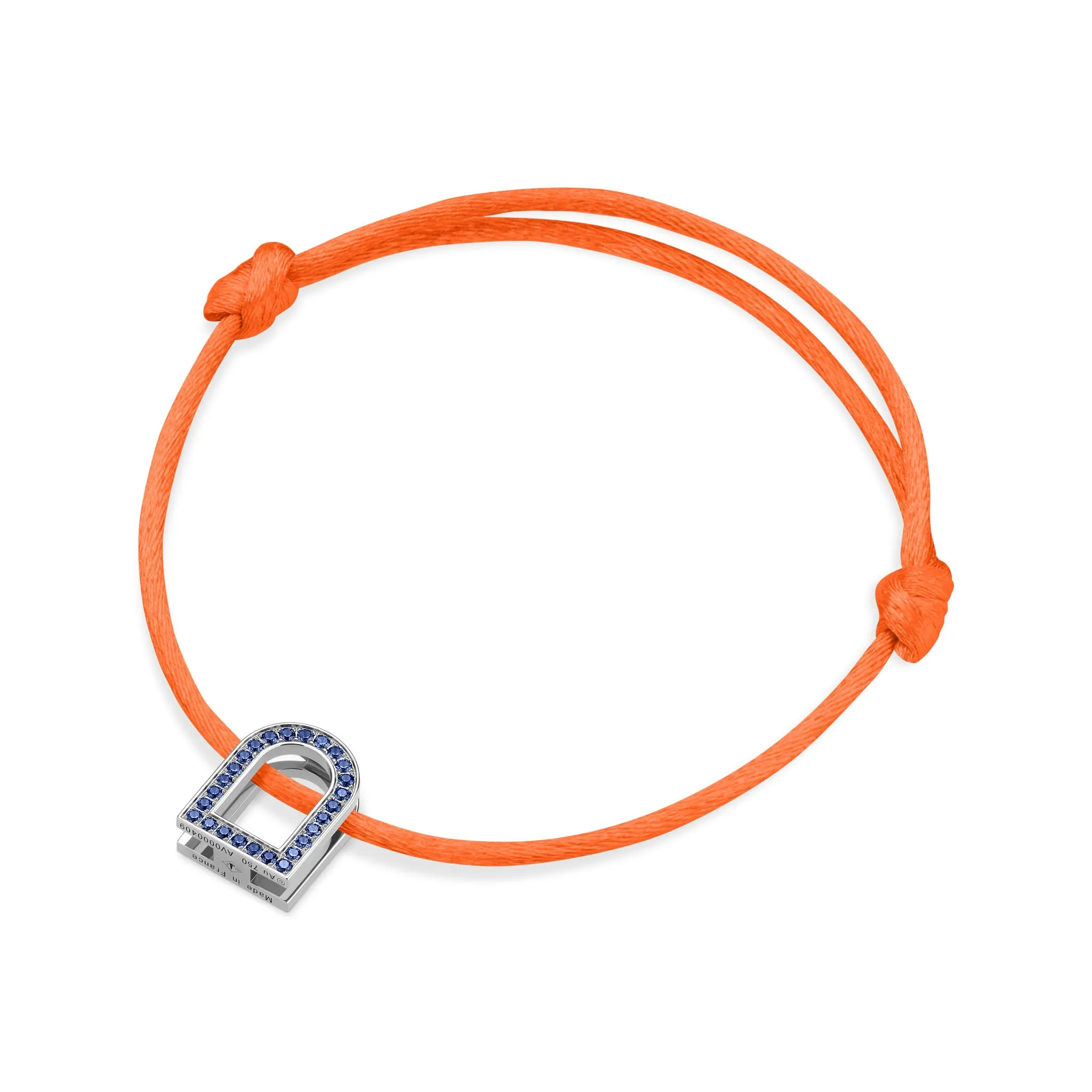 L'Arc Voyage Charm MM, 18k White Gold with Galerie Blue Sapphires on Silk Cord
