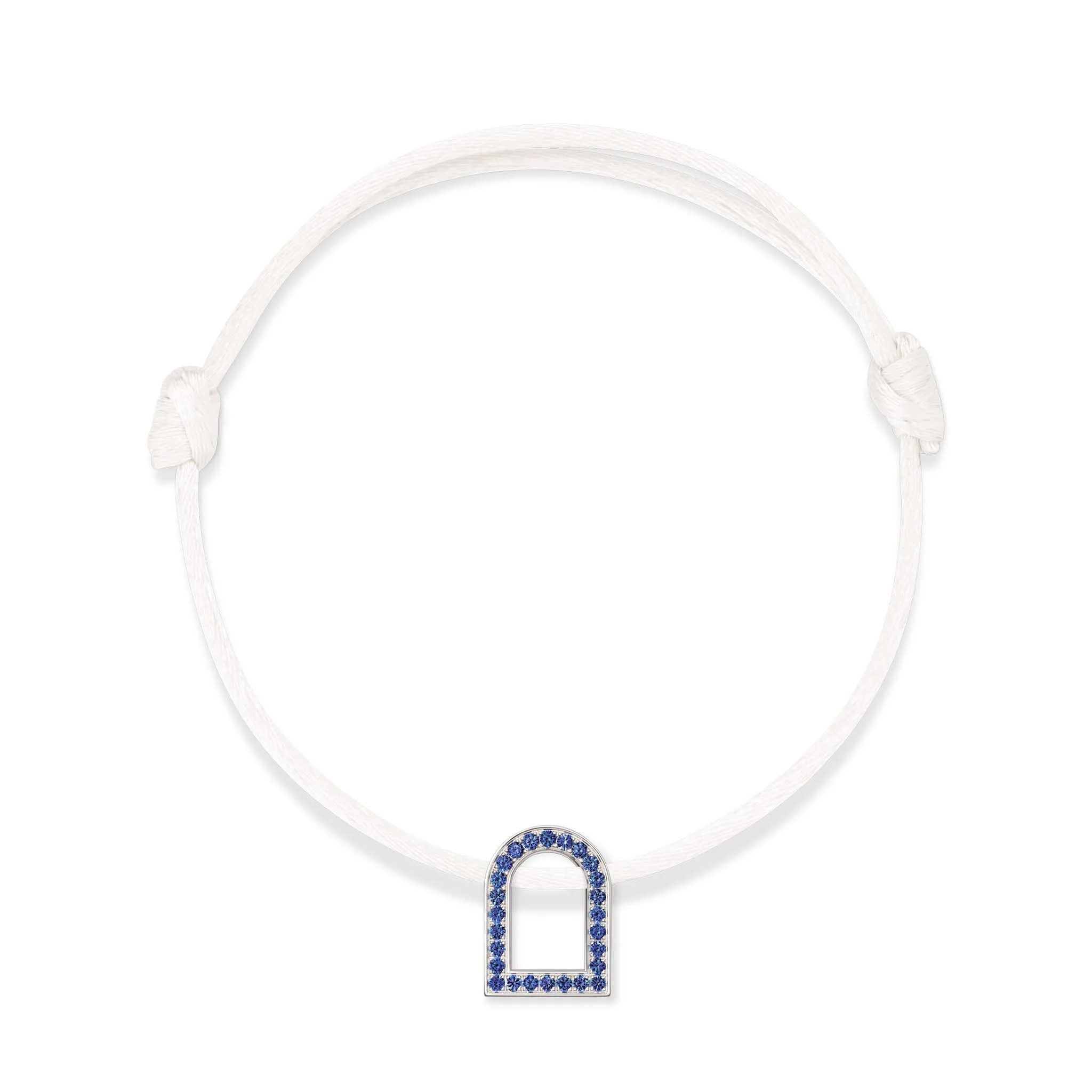 L'Arc Voyage Charm MM, 18k White Gold with Galerie Blue Sapphires on Silk Cord