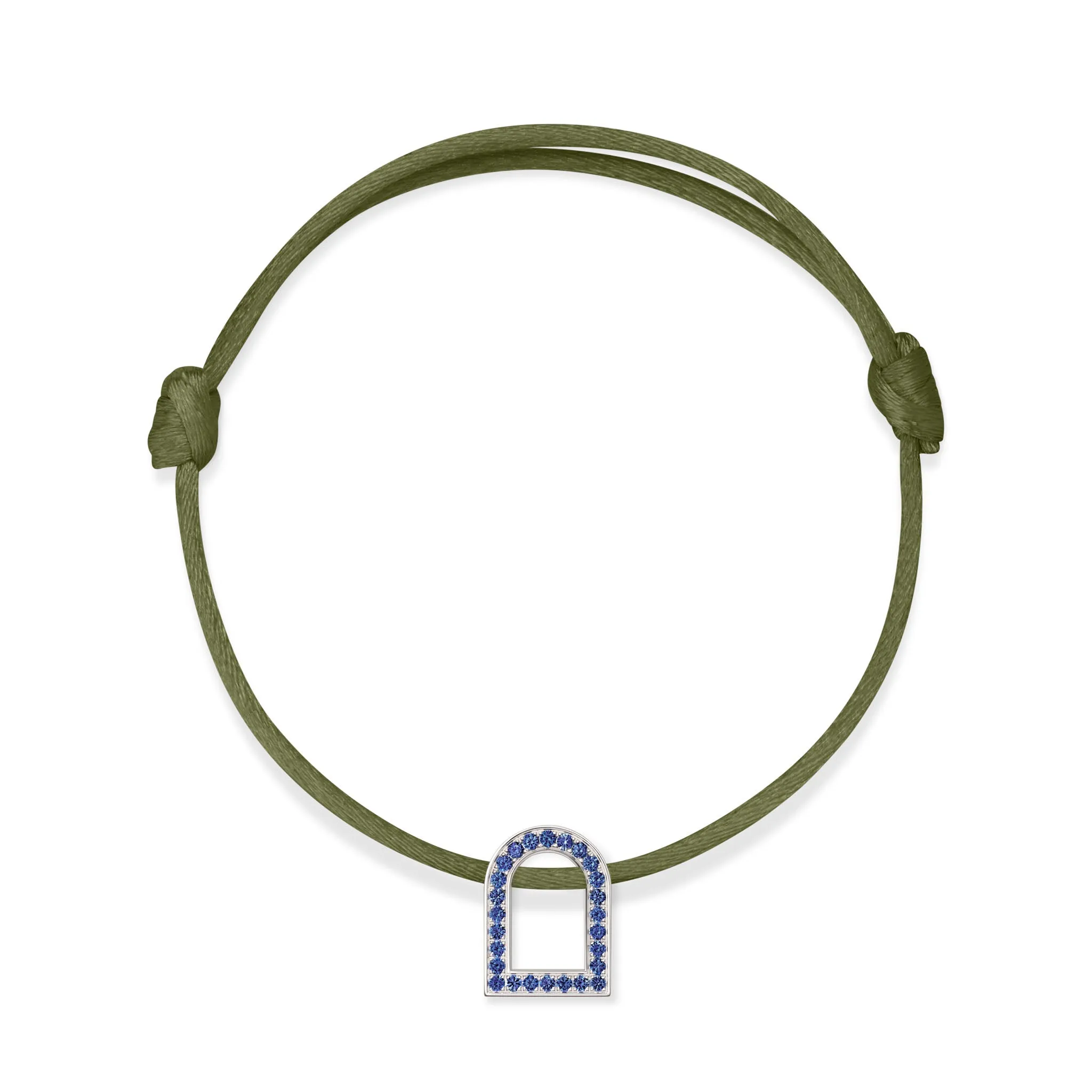 L'Arc Voyage Charm MM, 18k White Gold with Galerie Blue Sapphires on Silk Cord