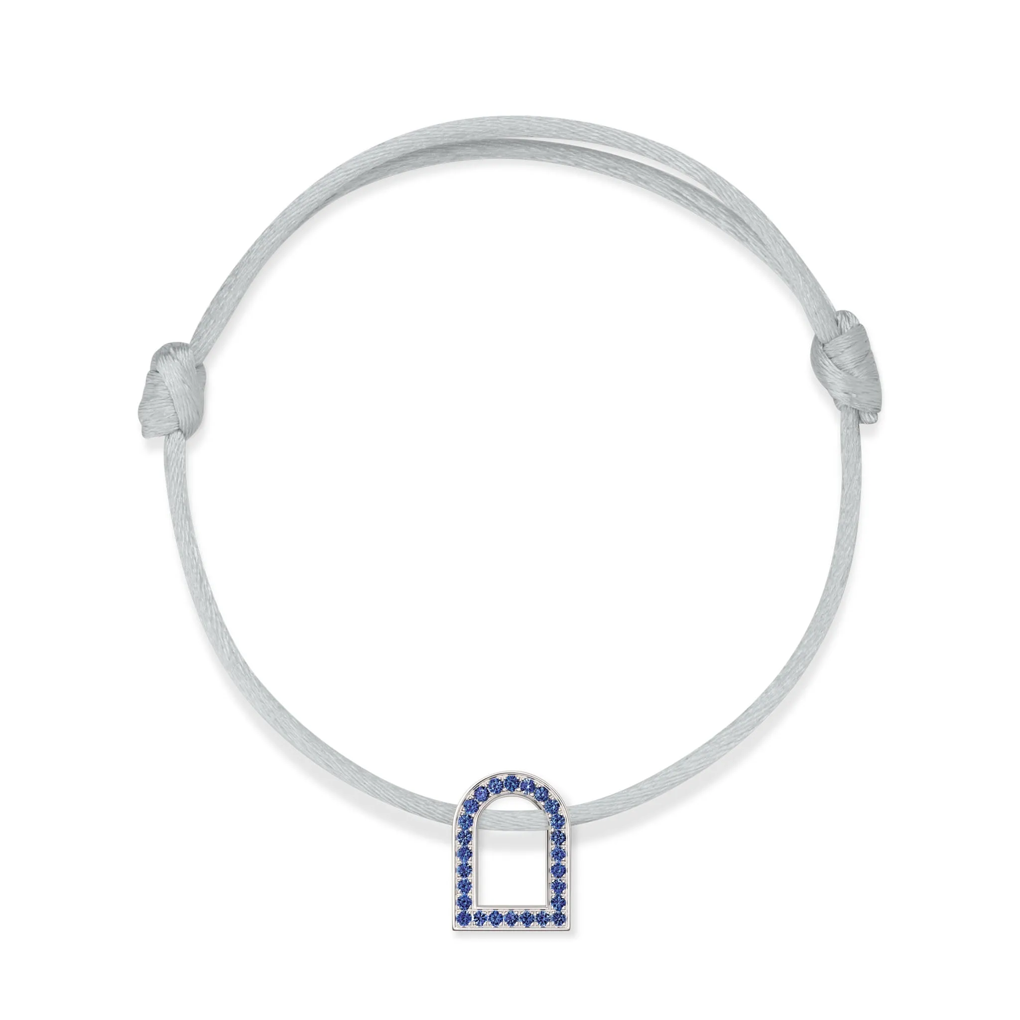 L'Arc Voyage Charm MM, 18k White Gold with Galerie Blue Sapphires on Silk Cord