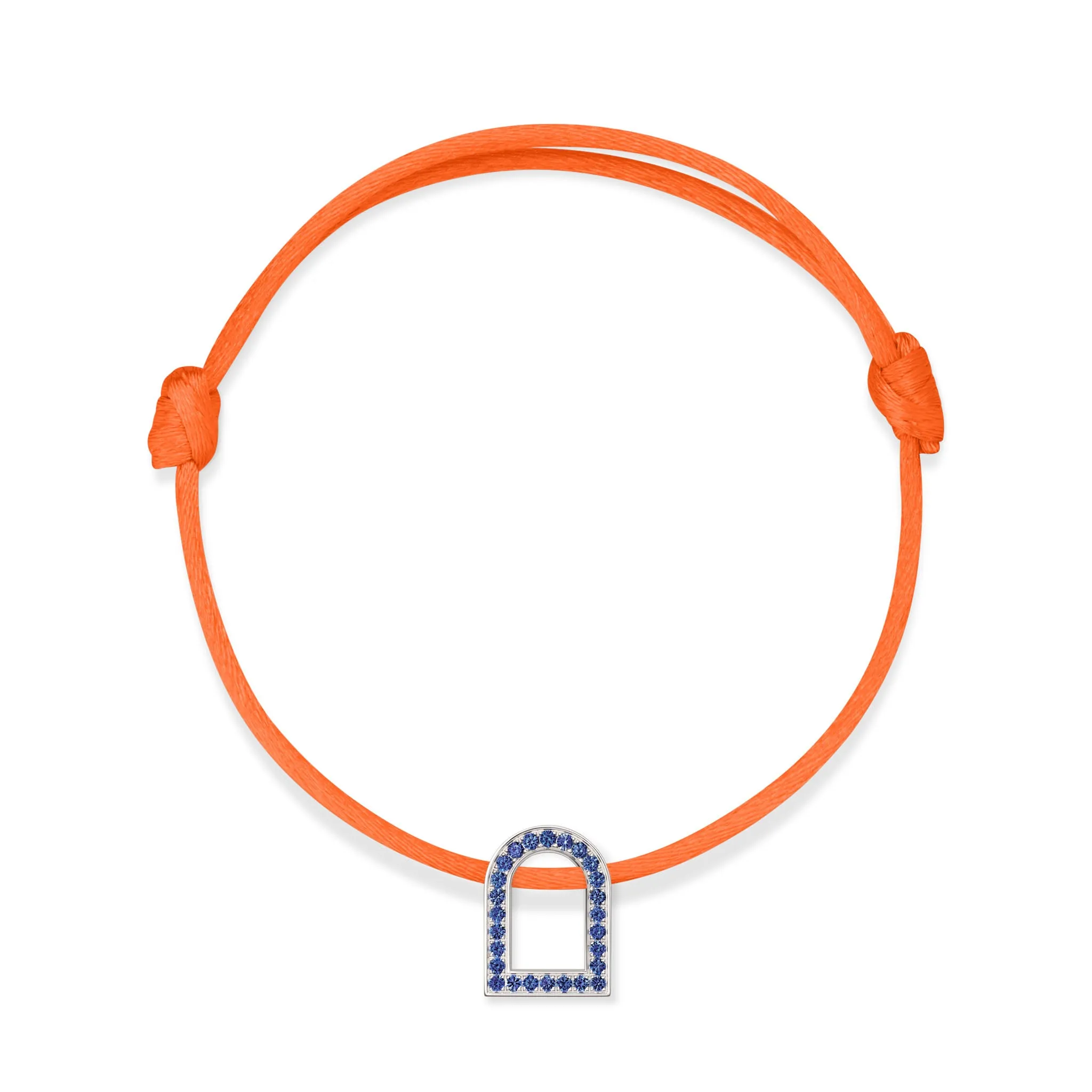 L'Arc Voyage Charm MM, 18k White Gold with Galerie Blue Sapphires on Silk Cord