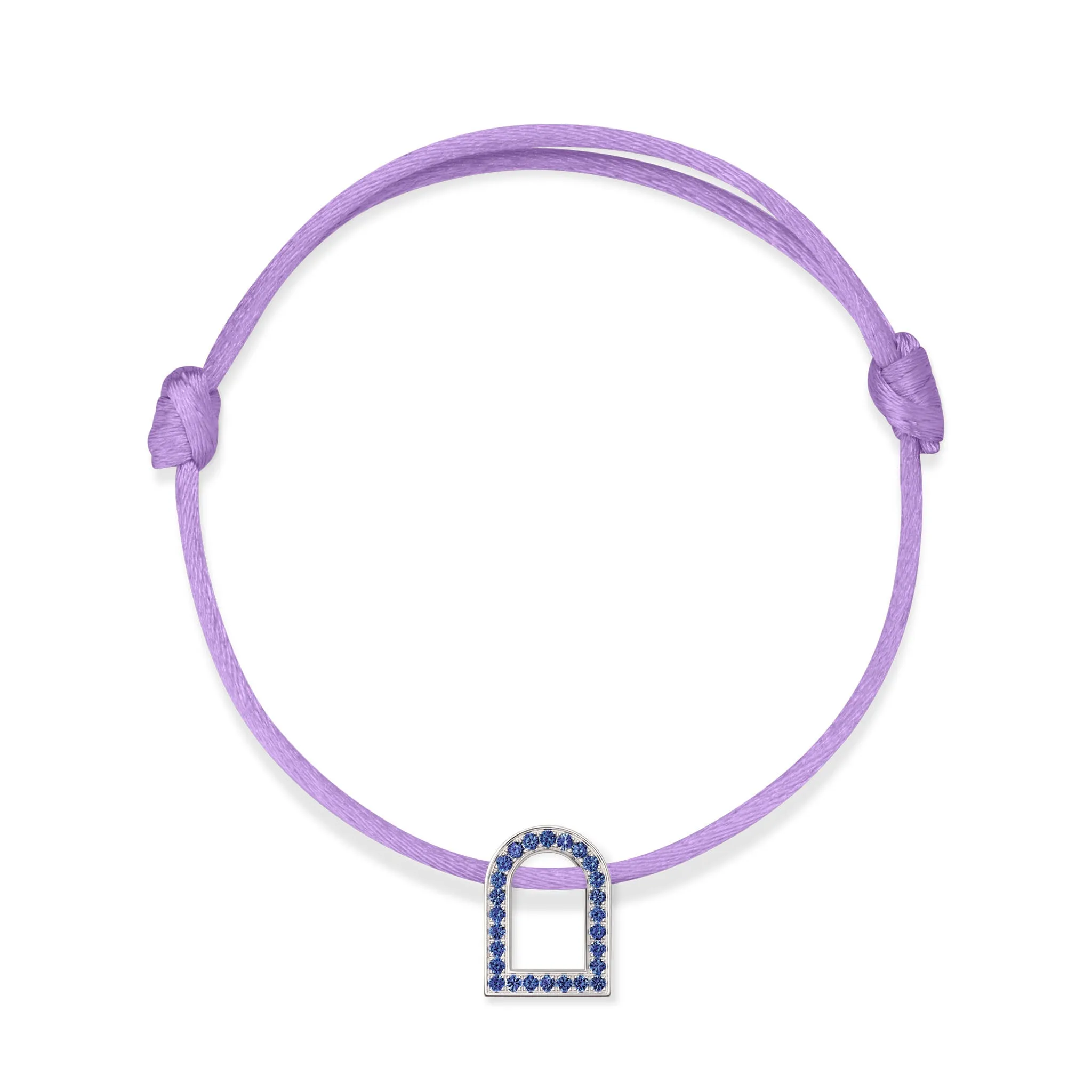 L'Arc Voyage Charm MM, 18k White Gold with Galerie Blue Sapphires on Silk Cord