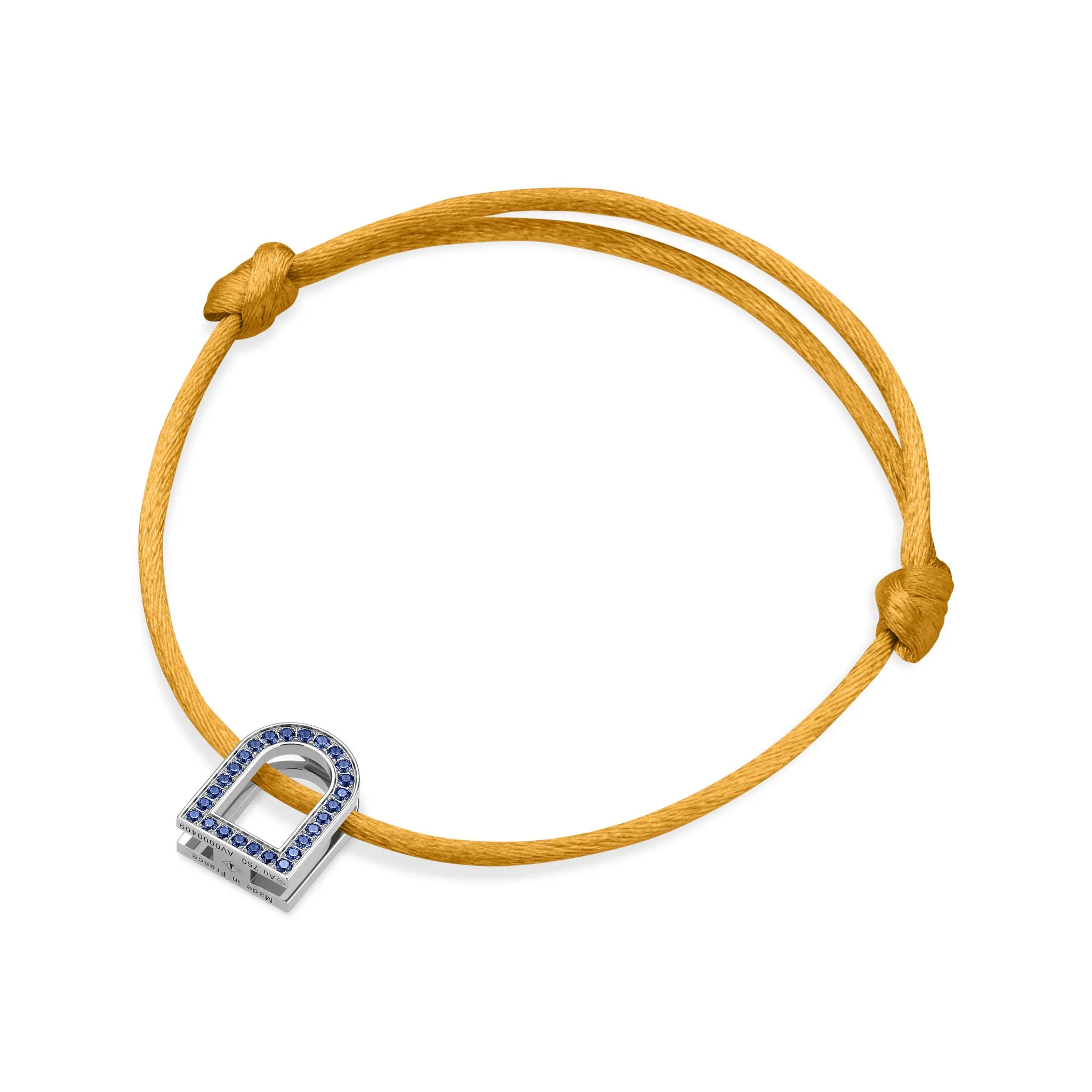 L'Arc Voyage Charm MM, 18k White Gold with Galerie Blue Sapphires on Silk Cord