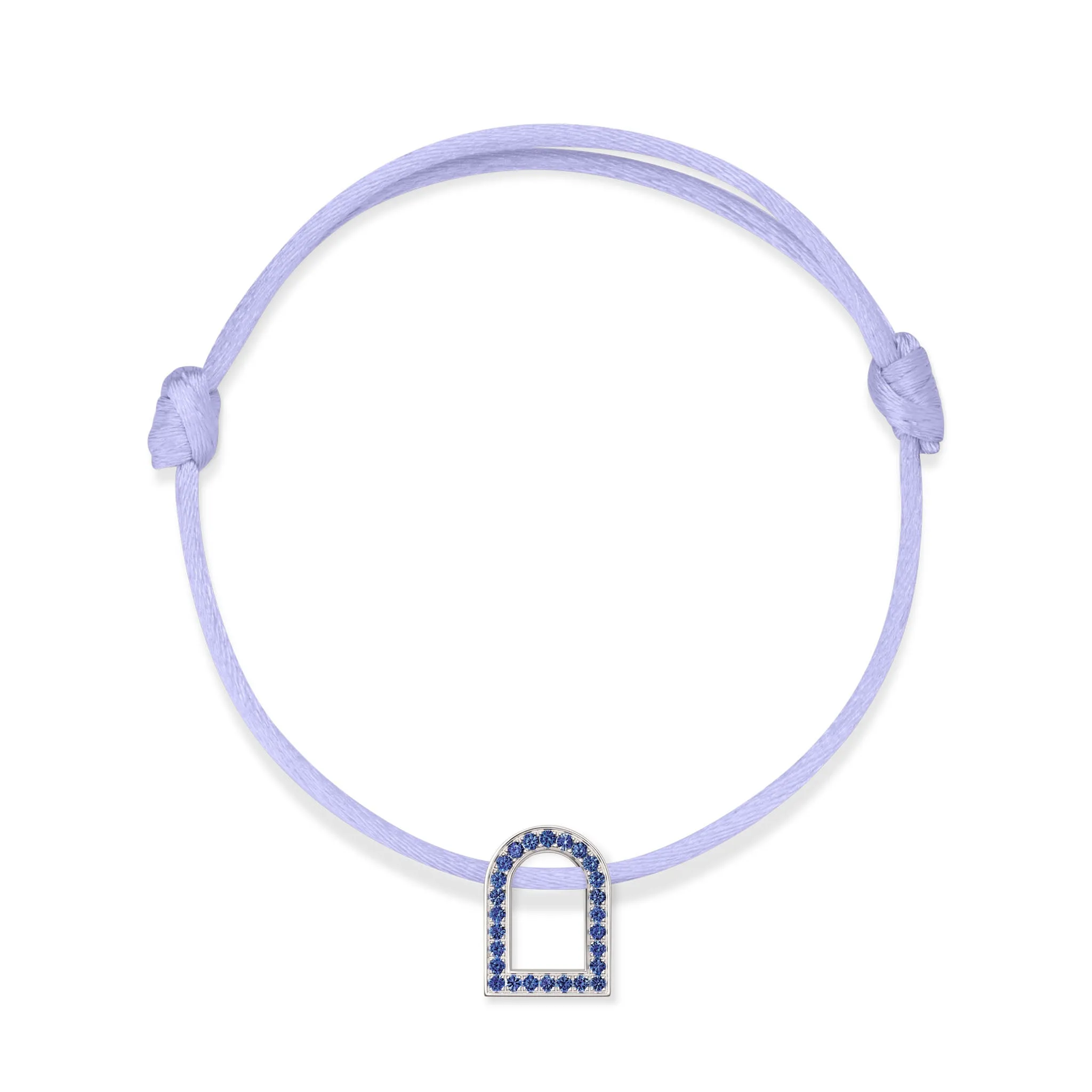 L'Arc Voyage Charm MM, 18k White Gold with Galerie Blue Sapphires on Silk Cord