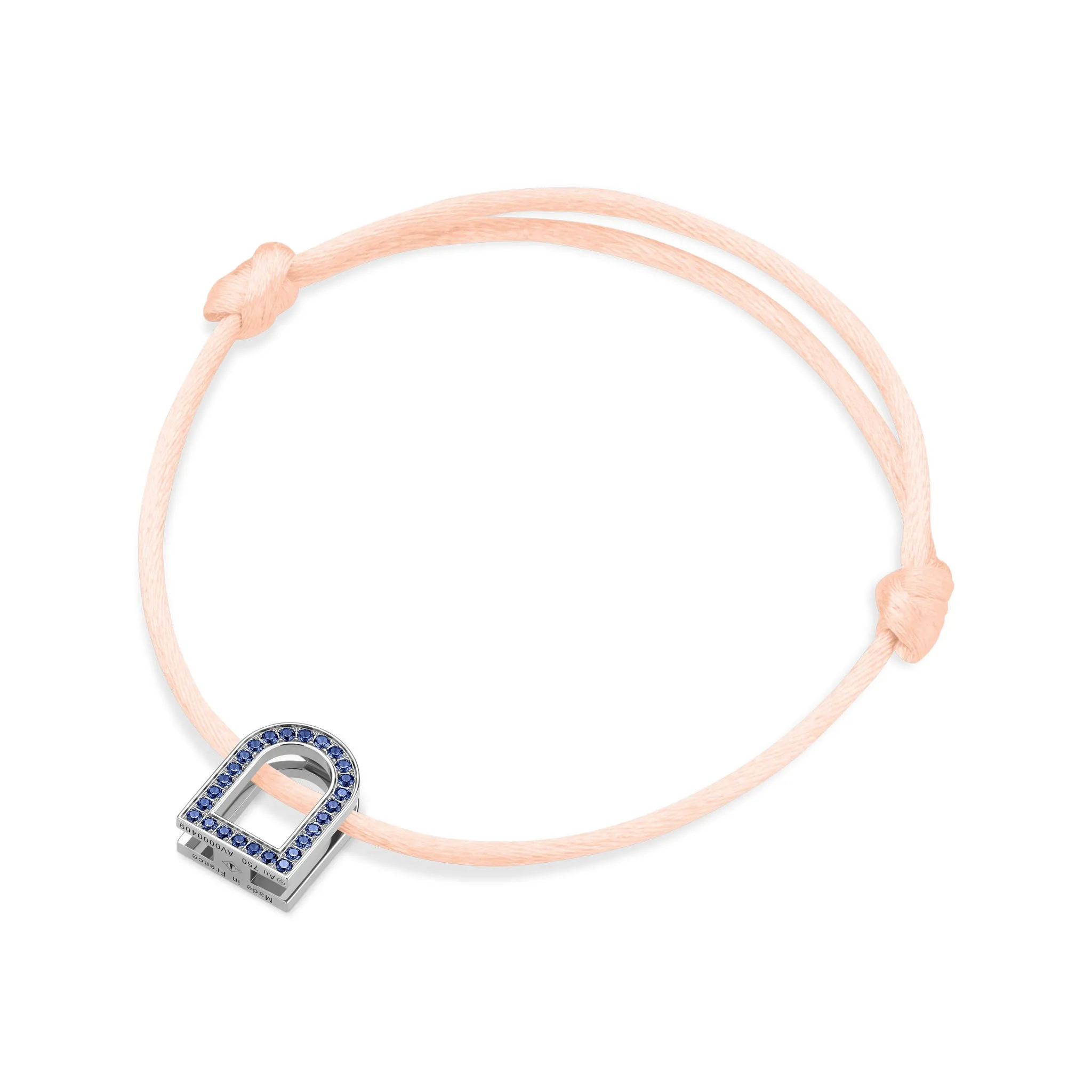 L'Arc Voyage Charm MM, 18k White Gold with Galerie Blue Sapphires on Silk Cord