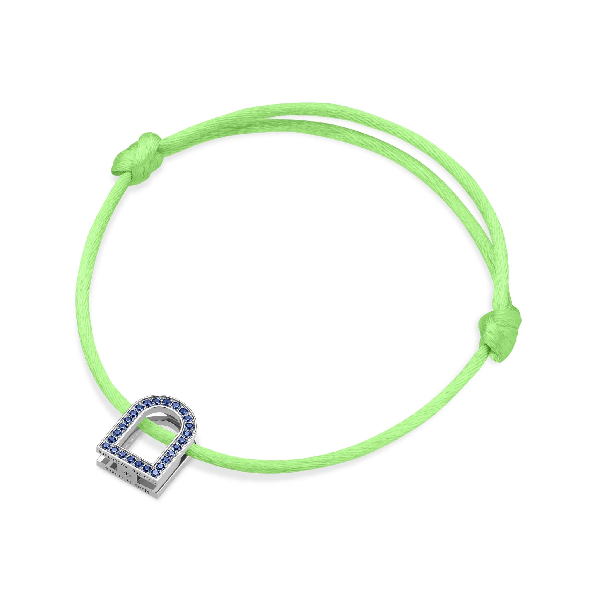 L'Arc Voyage Charm MM, 18k White Gold with Galerie Blue Sapphires on Silk Cord