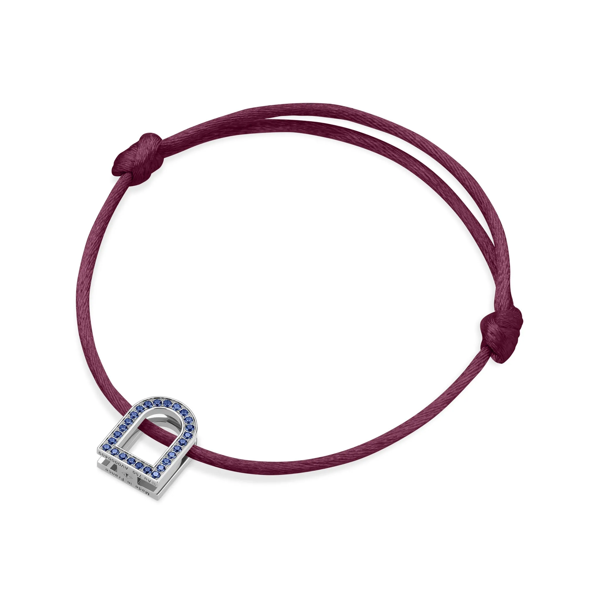 L'Arc Voyage Charm MM, 18k White Gold with Galerie Blue Sapphires on Silk Cord
