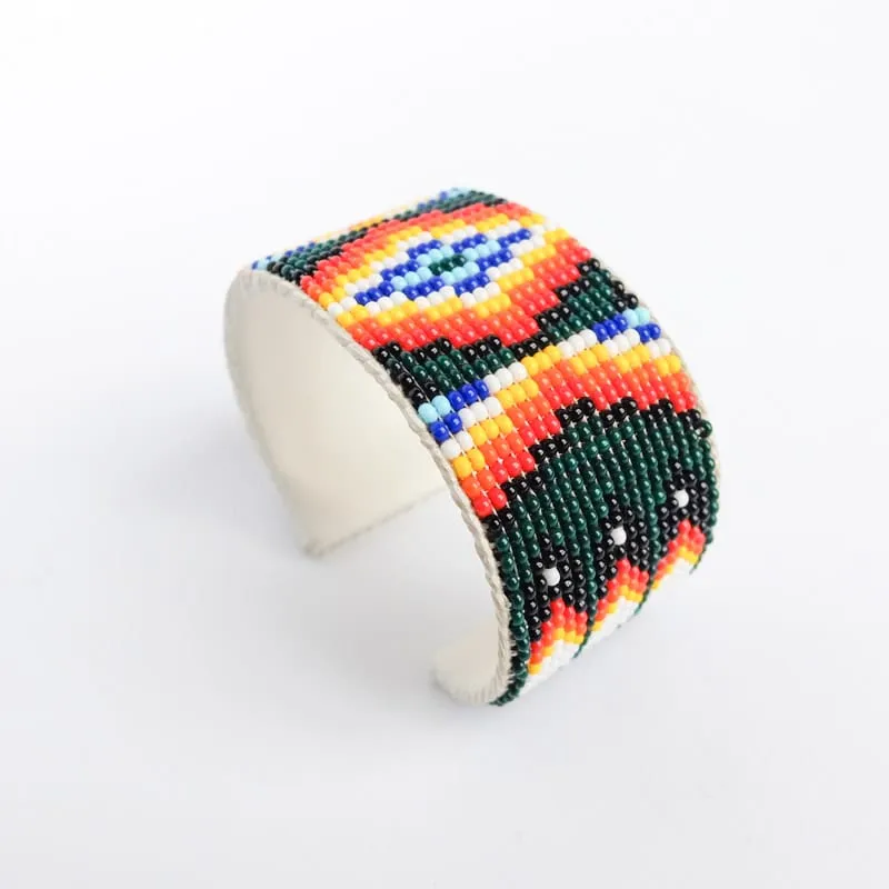 Large Dark Green/Black Navajo Beaded Bracelet