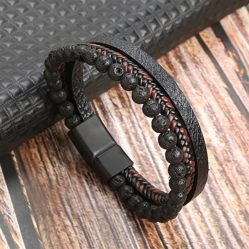 Leather And Tiger Eye Beaded Bracelet
