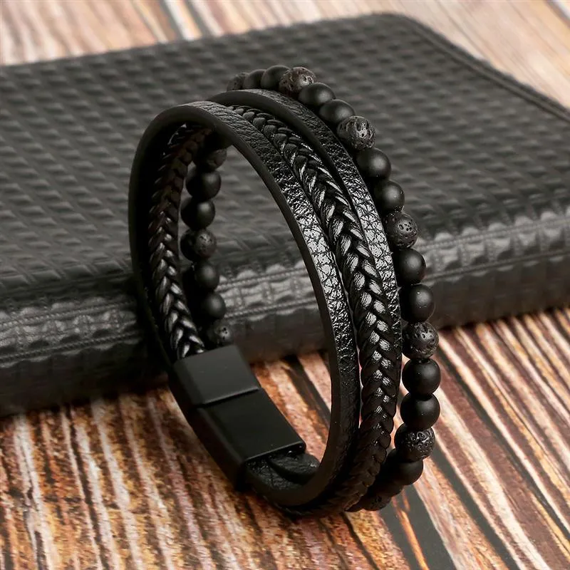 Leather And Tiger Eye Beaded Bracelet