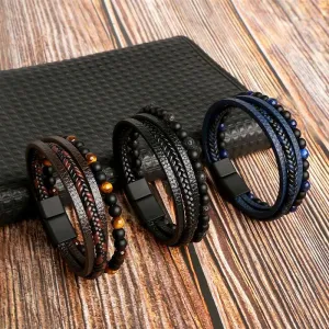 Leather And Tiger Eye Beaded Bracelet