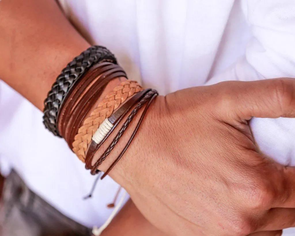 leather bracelet braided - mixed brown