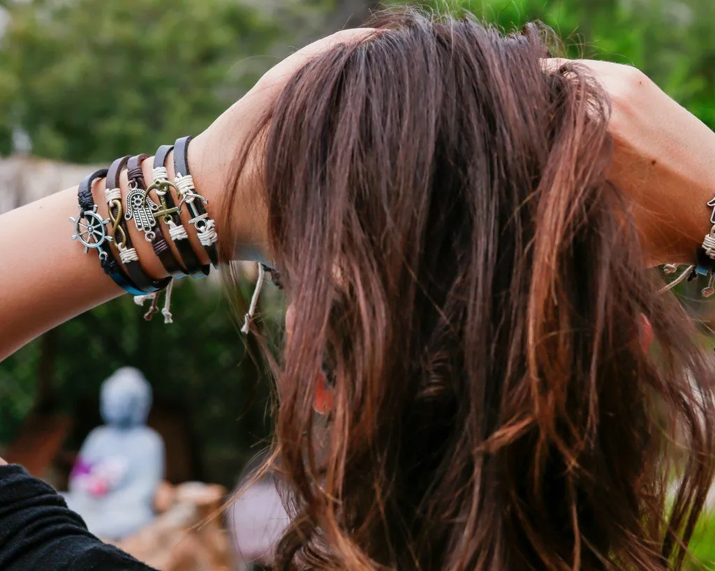 Leather Bracelet Brass anchor black