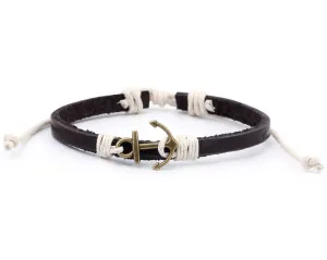 Leather Bracelet Brass anchor brown