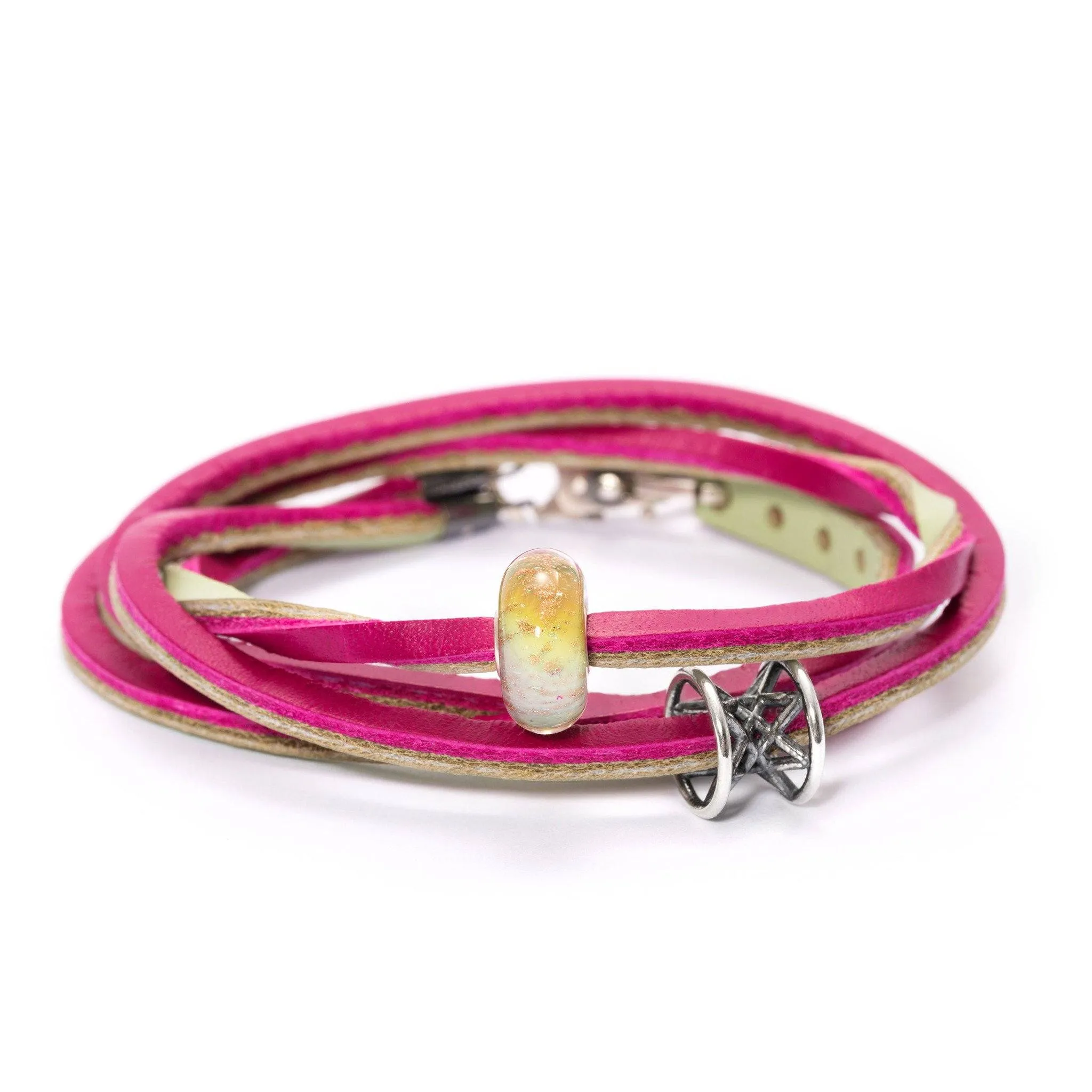 Leather Bracelet Cherry & Sage Green
