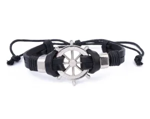 Leather Bracelet Large metal Ship Wheel