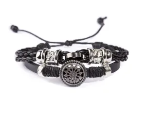 Leather Multistrand Bracelet - Black Flower C
