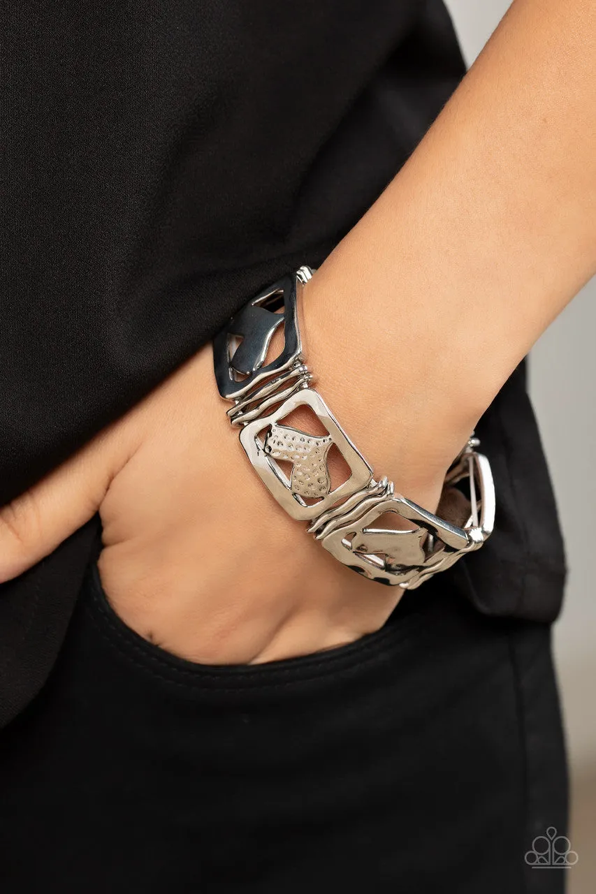 Legendary Lovers - Silver - Heart Cutout Hammered Paparazzi Stretchy Bracelet