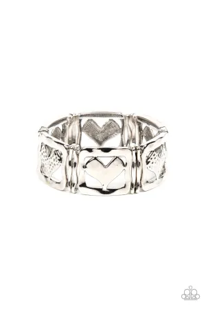 Legendary Lovers - Silver - Heart Cutout Hammered Paparazzi Stretchy Bracelet