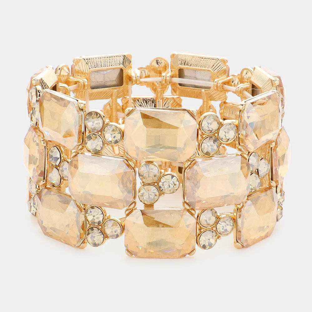Light Topaz Emerald Cut Stone Accented Pageant Stretch Bracelet  | Crystal Bracelet | 581620