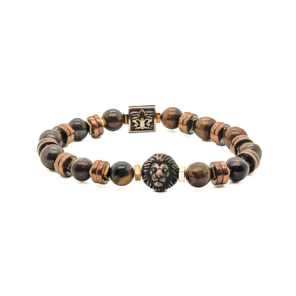 Lion Tiger Eye Men Beaded Bracelet