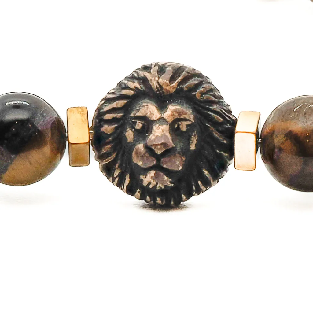Lion Tiger Eye Men Beaded Bracelet