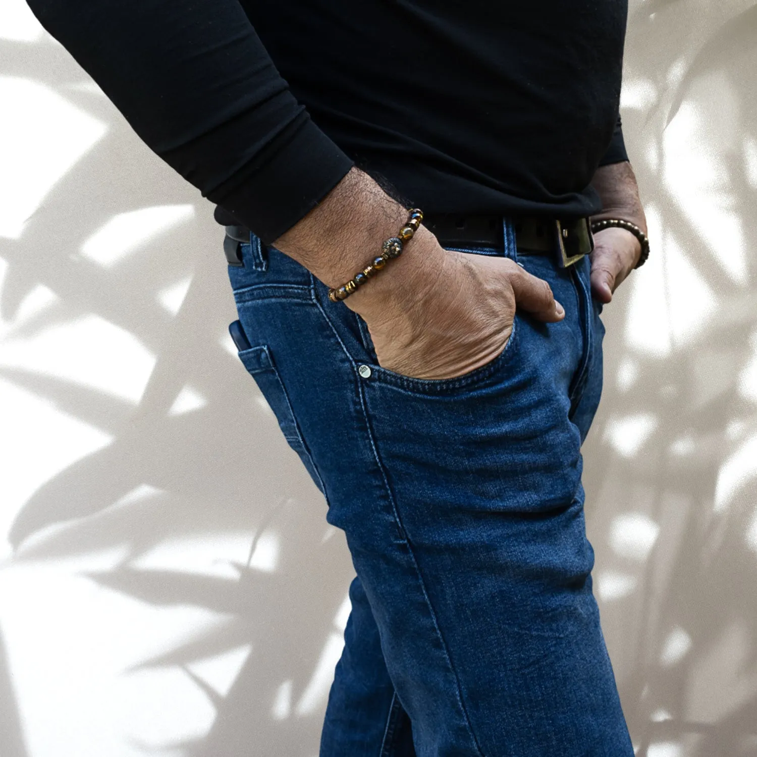 Lion Tiger Eye Men Beaded Bracelet