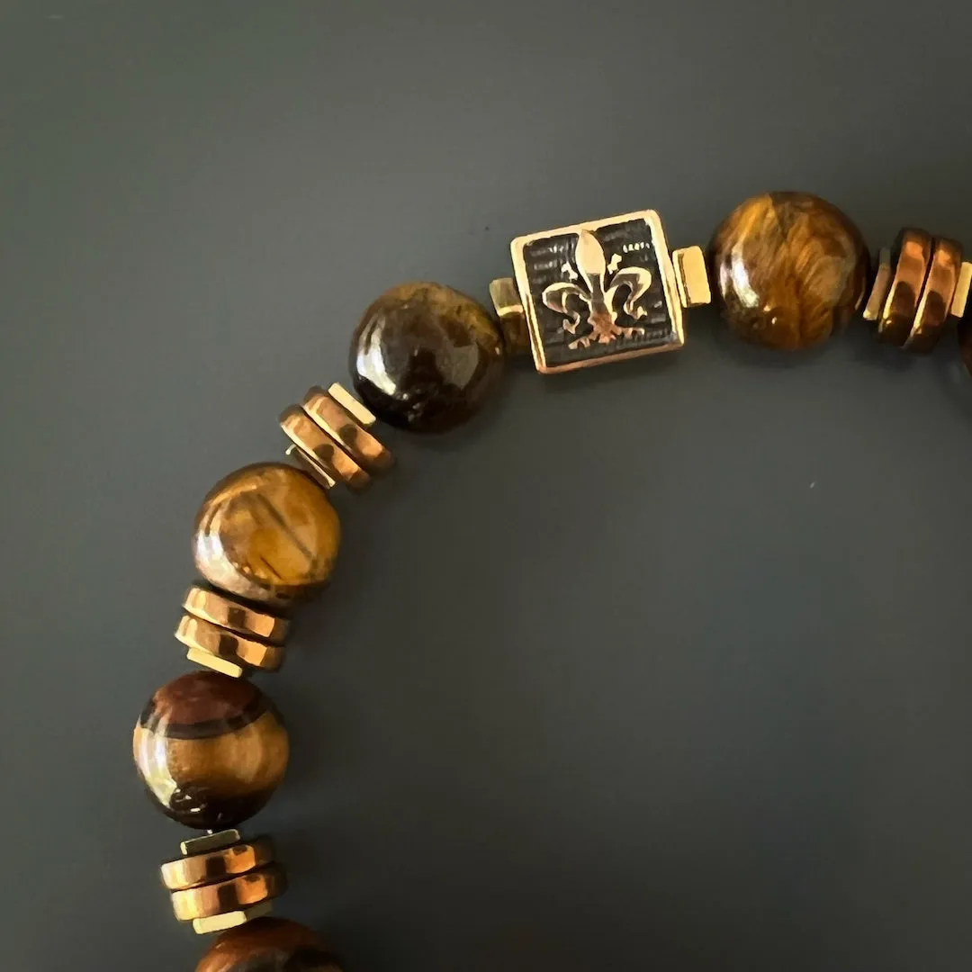 Lion Tiger Eye Men Beaded Bracelet