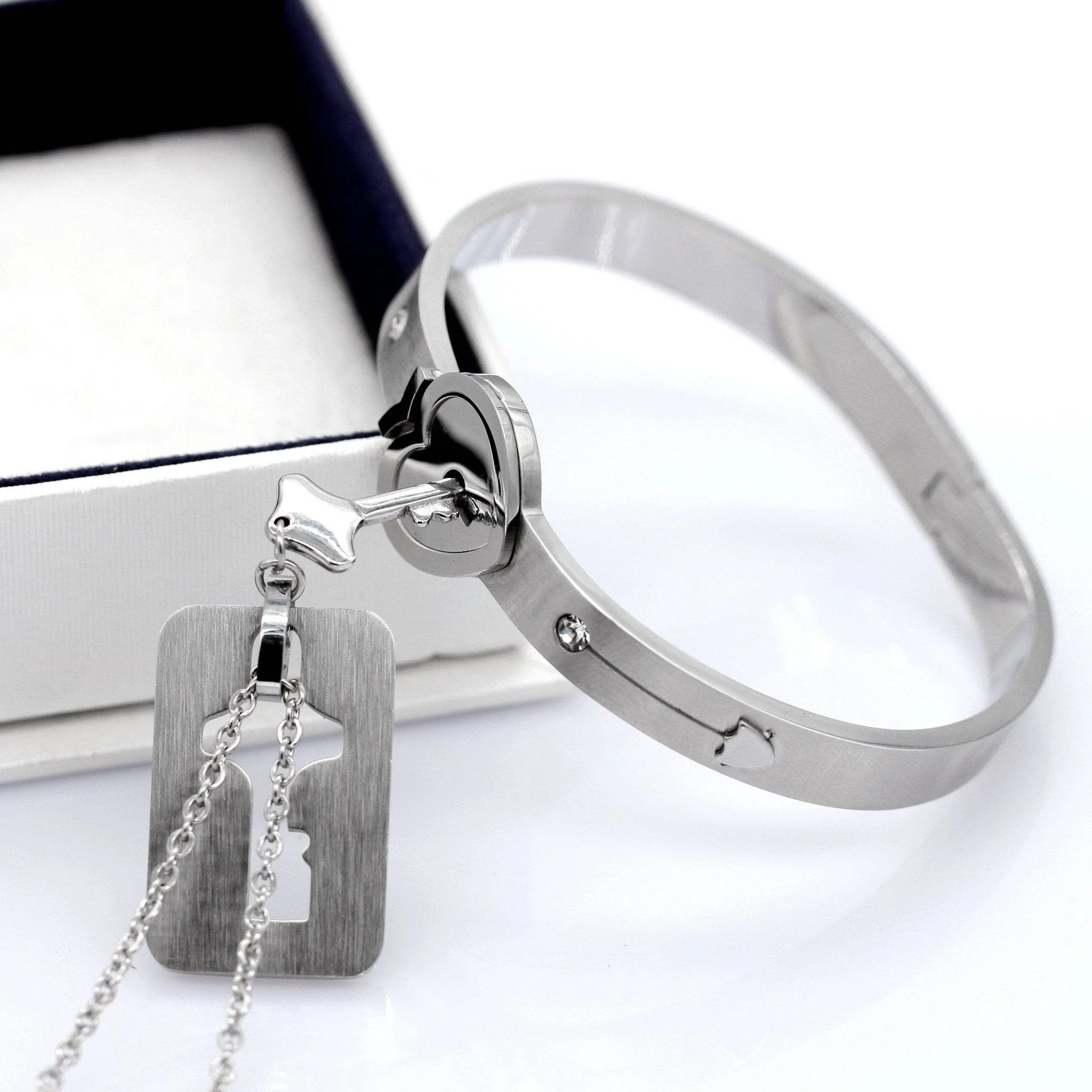 Lock and Key Necklace and Bracelet For Couples