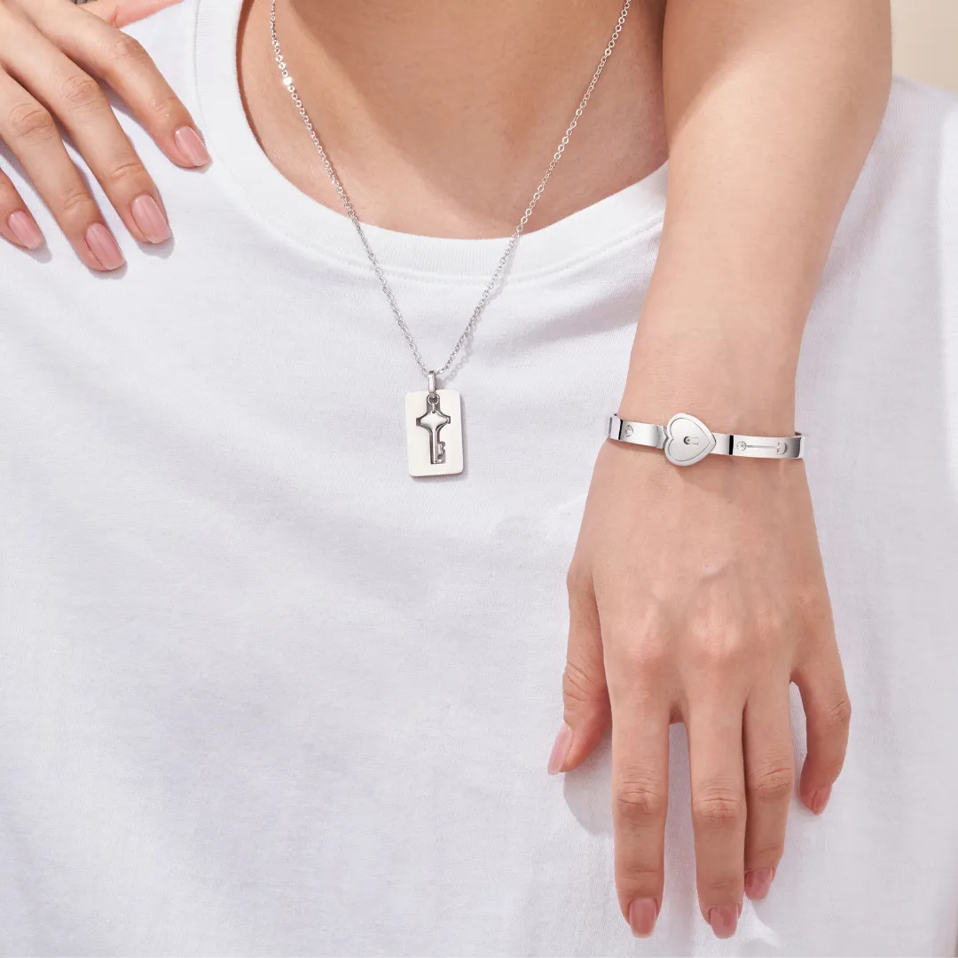 Lock and Key Necklace and Bracelet For Couples