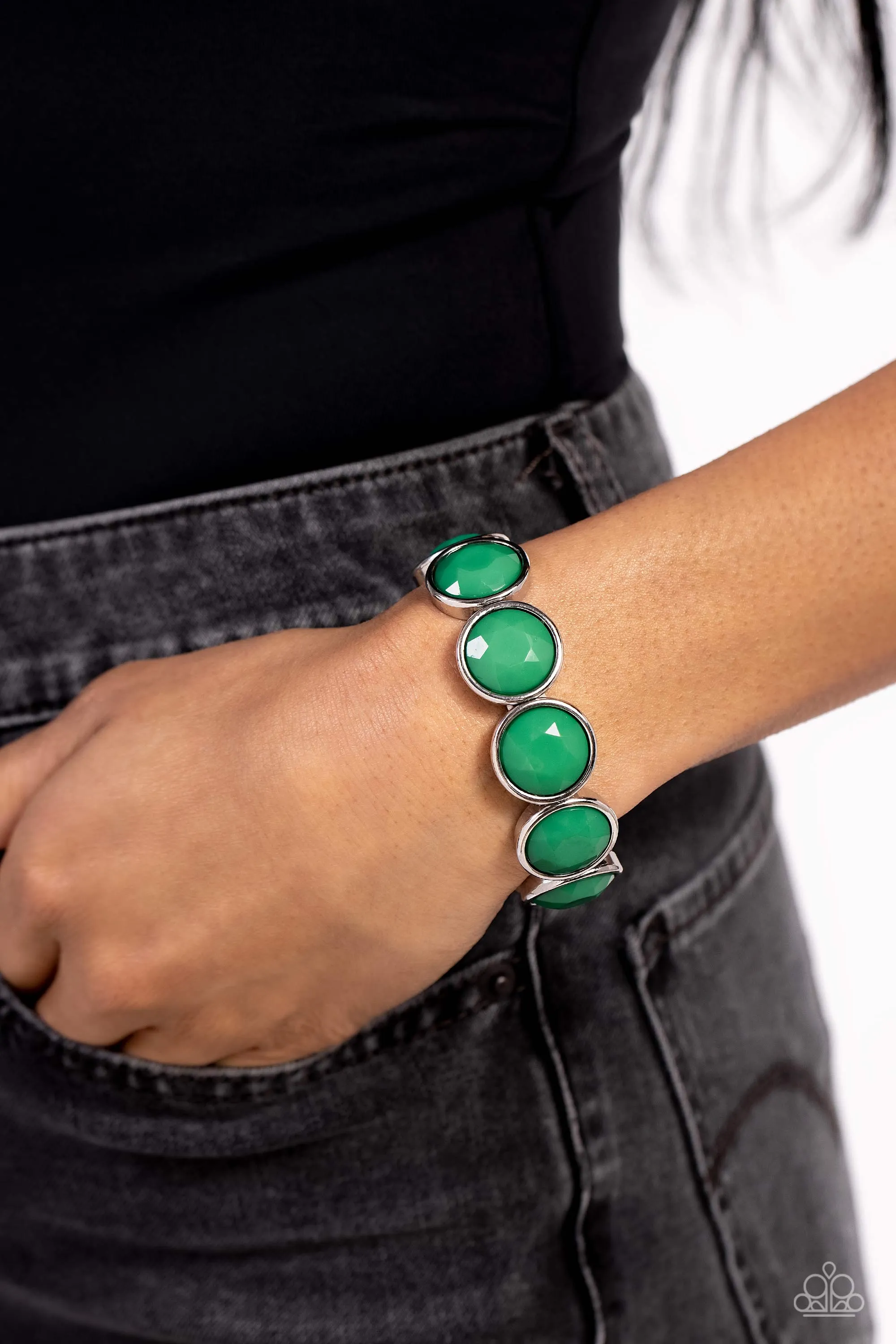 Long Live the Loud - Green - Round Faceted Bead Paparazzi Stretchy Bracelet