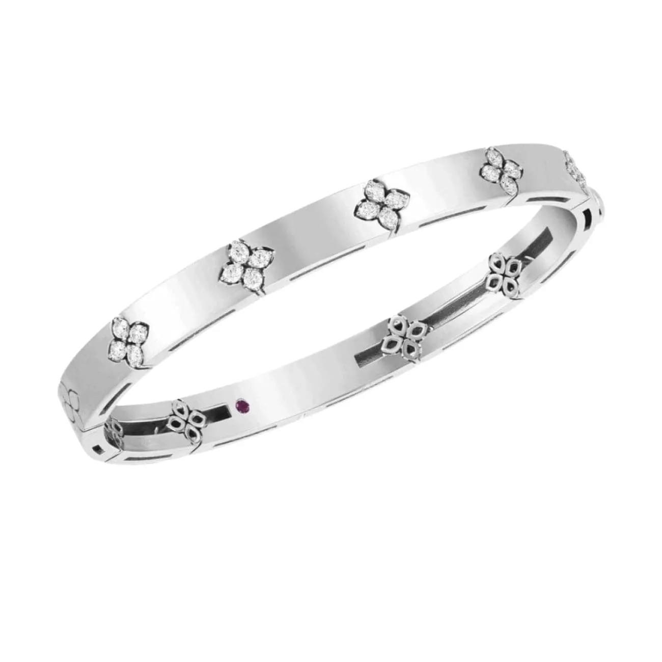 Love In Verona 18K White Gold Medium Width Diamond Accent Bangle Bracelet