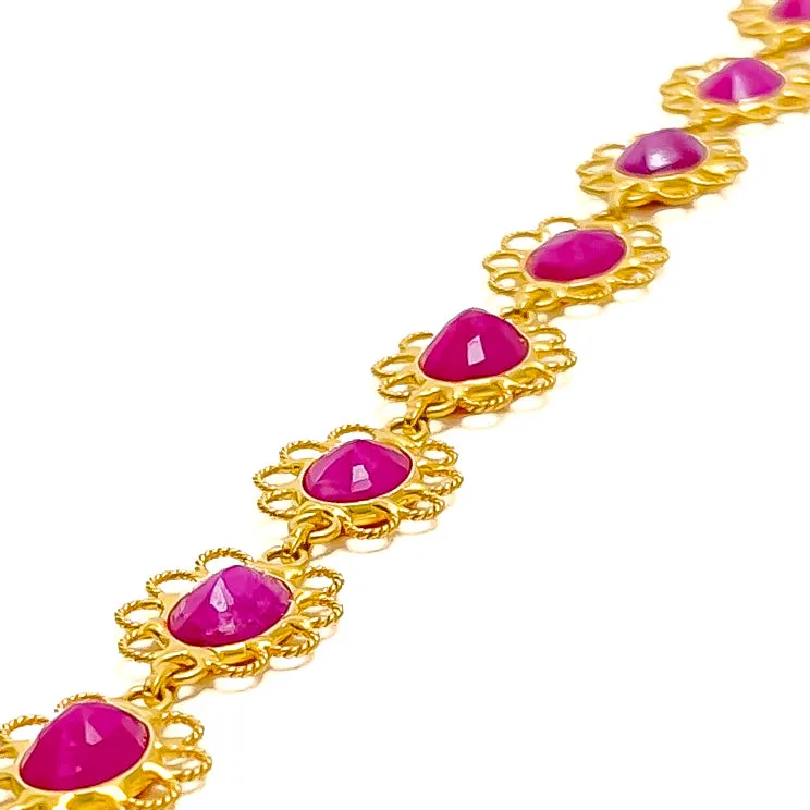 Lovely Linked Ruby Flowers 22k Gold Bracelet