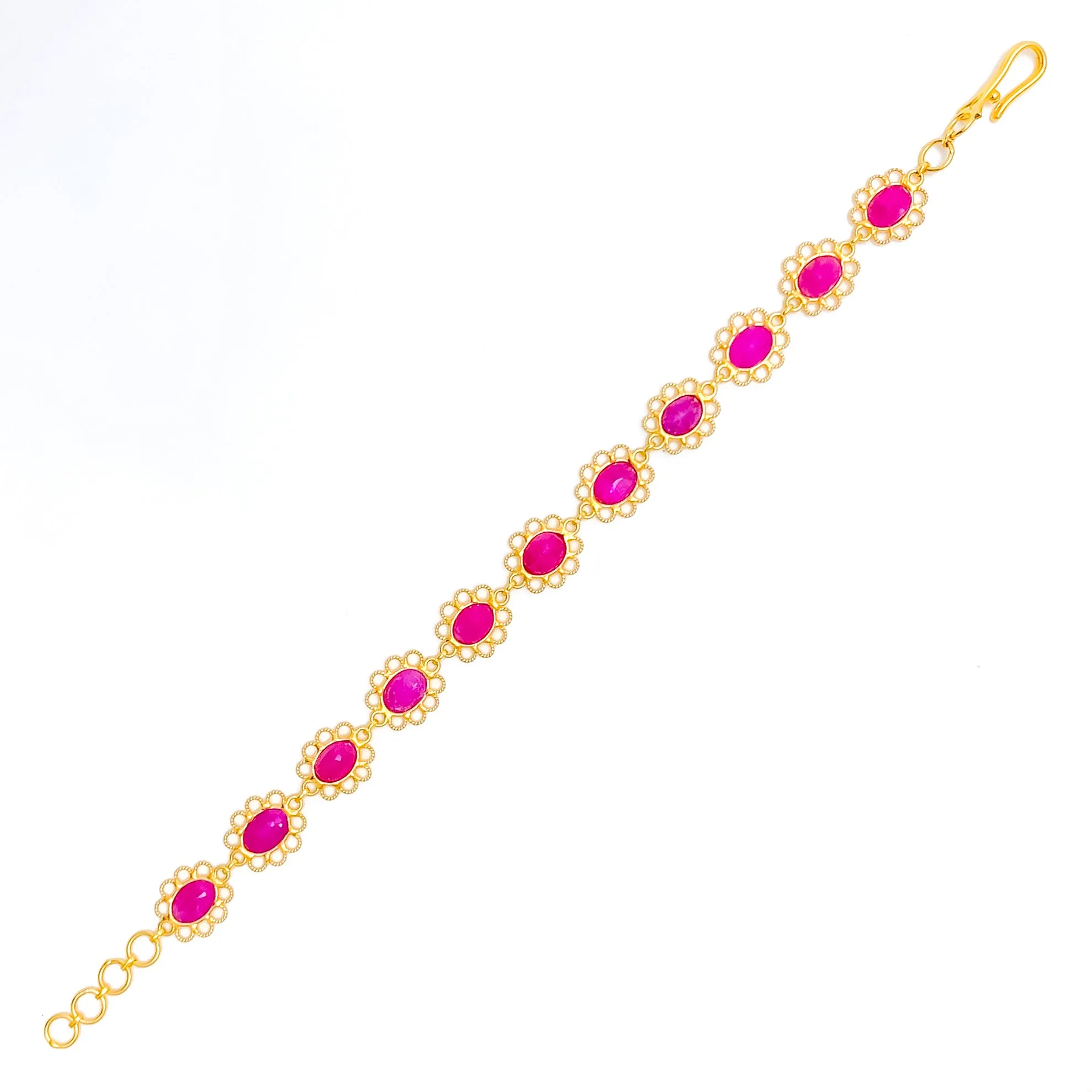 Lovely Linked Ruby Flowers 22k Gold Bracelet