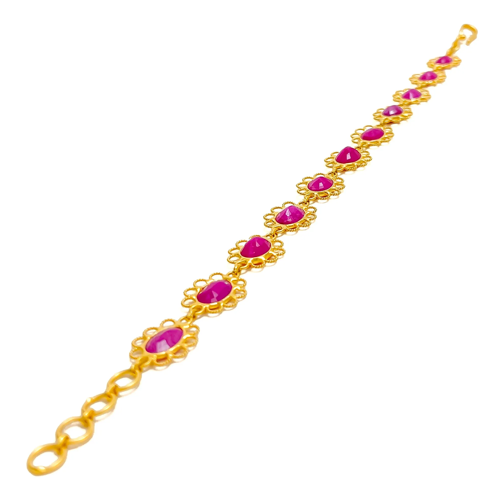 Lovely Linked Ruby Flowers 22k Gold Bracelet