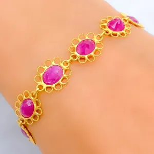 Lovely Linked Ruby Flowers 22k Gold Bracelet