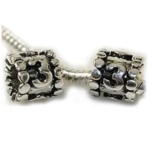 Lucky Number 3 Charm Beads Compatible with European Snake Chain Charm Bracelet