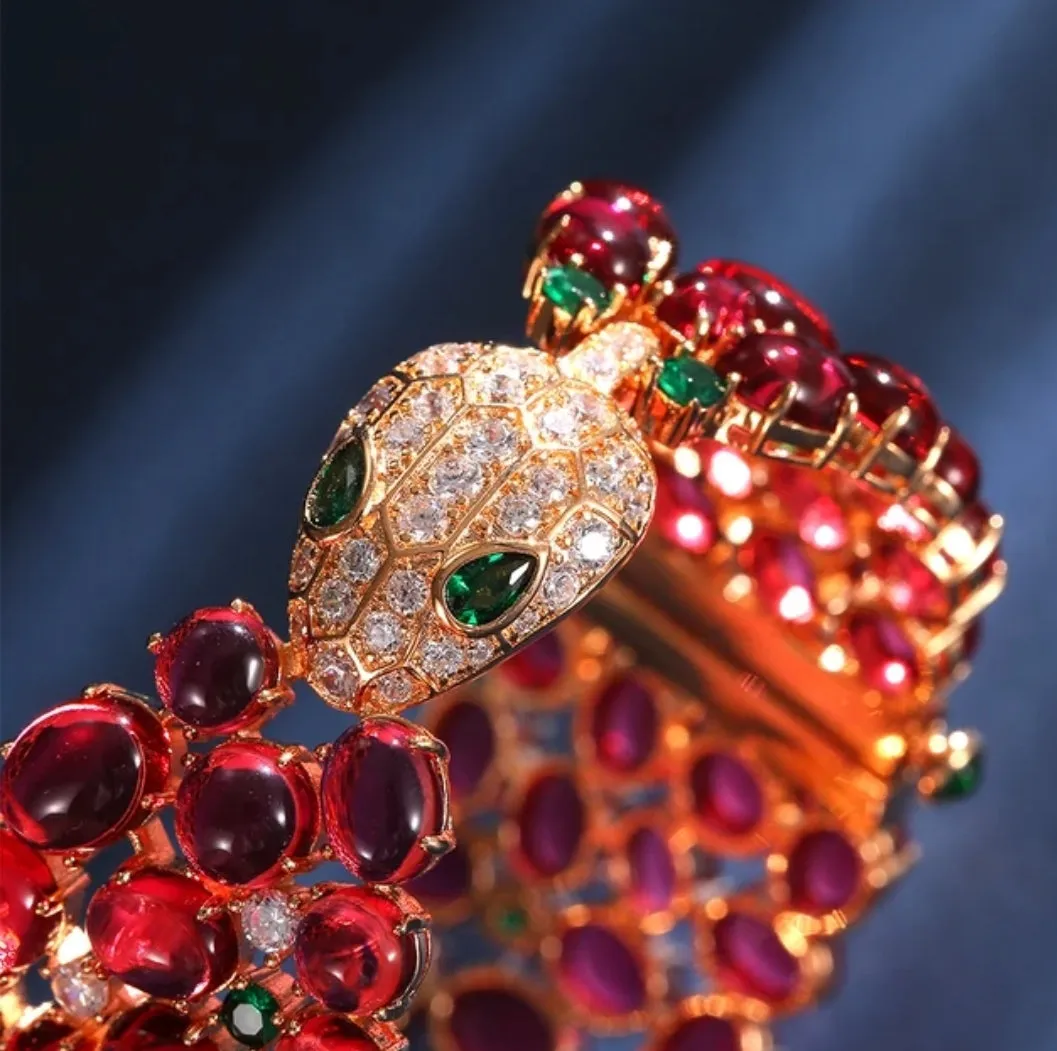 Luxury Ruby Cabochon Snake Bracelet Bangle zirconite 840B