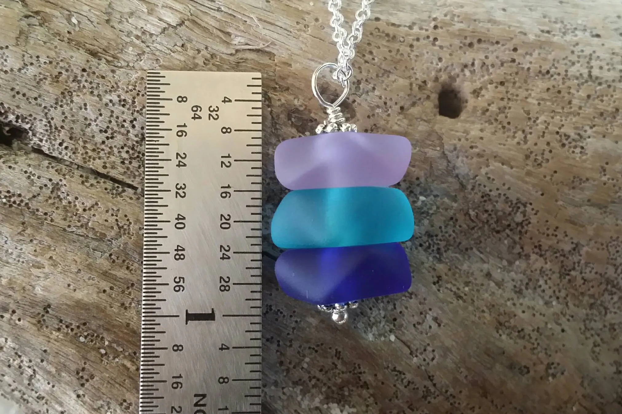 Made in Hawaii, Purple blue cobalt triple sea glass necklace ,Beach glass necklace, gift box, Beach jewelry gift.