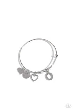 Making It INITIAL - Silver - O - Heart and Letter Charm Paparazzi Bangle Bracelet